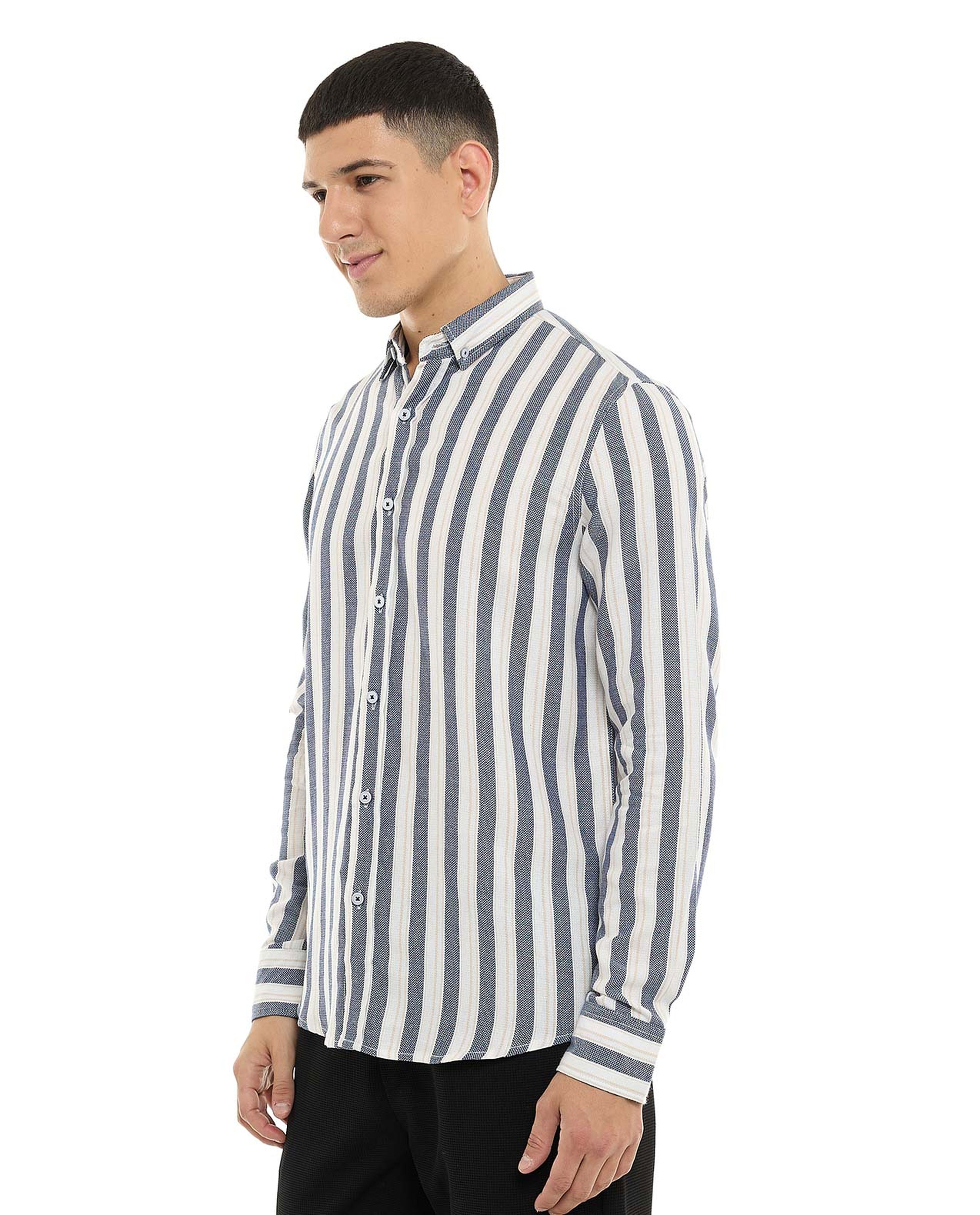 Striped Shirt with Classic Collar and Long Sleeves