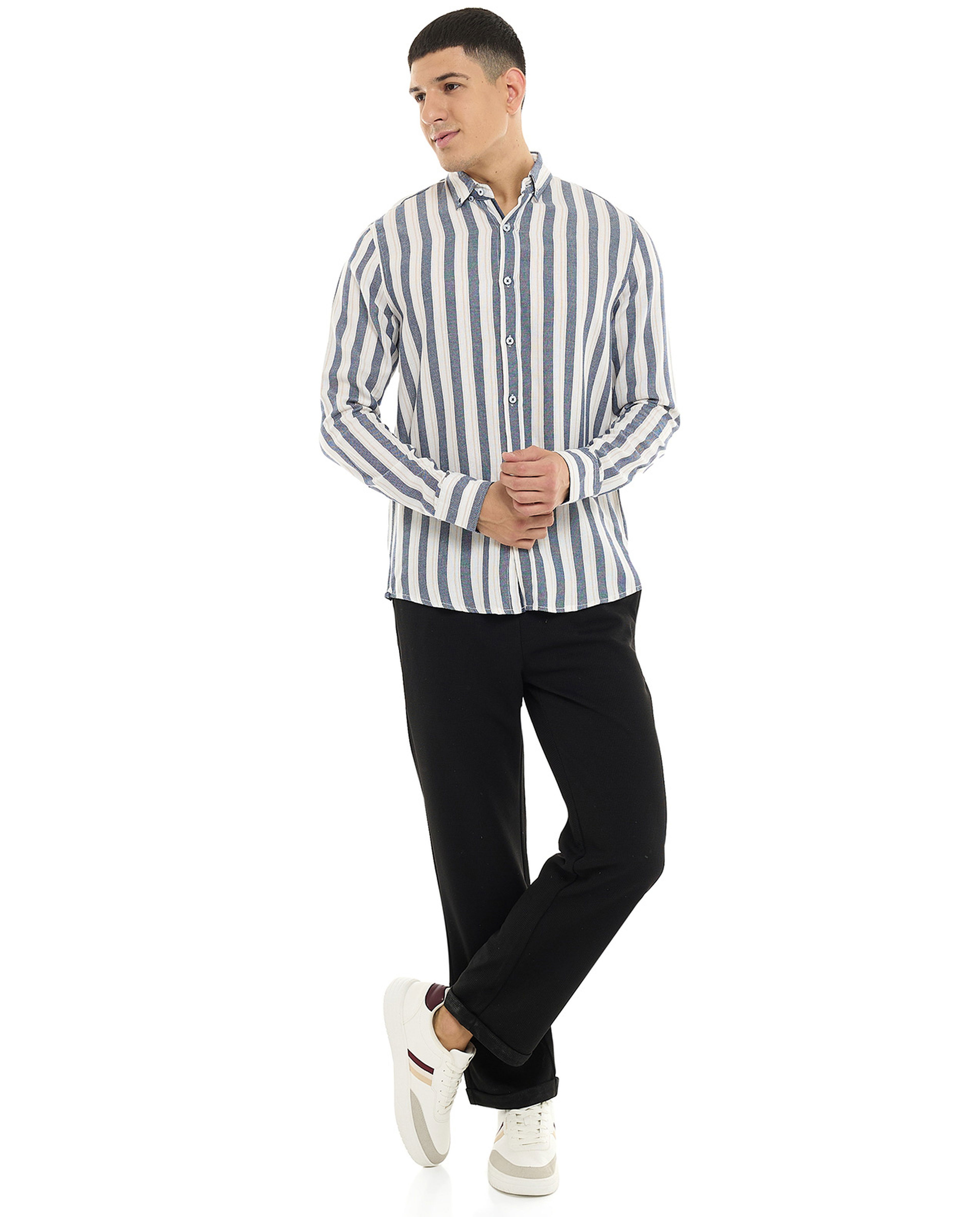 Striped Shirt with Classic Collar and Long Sleeves