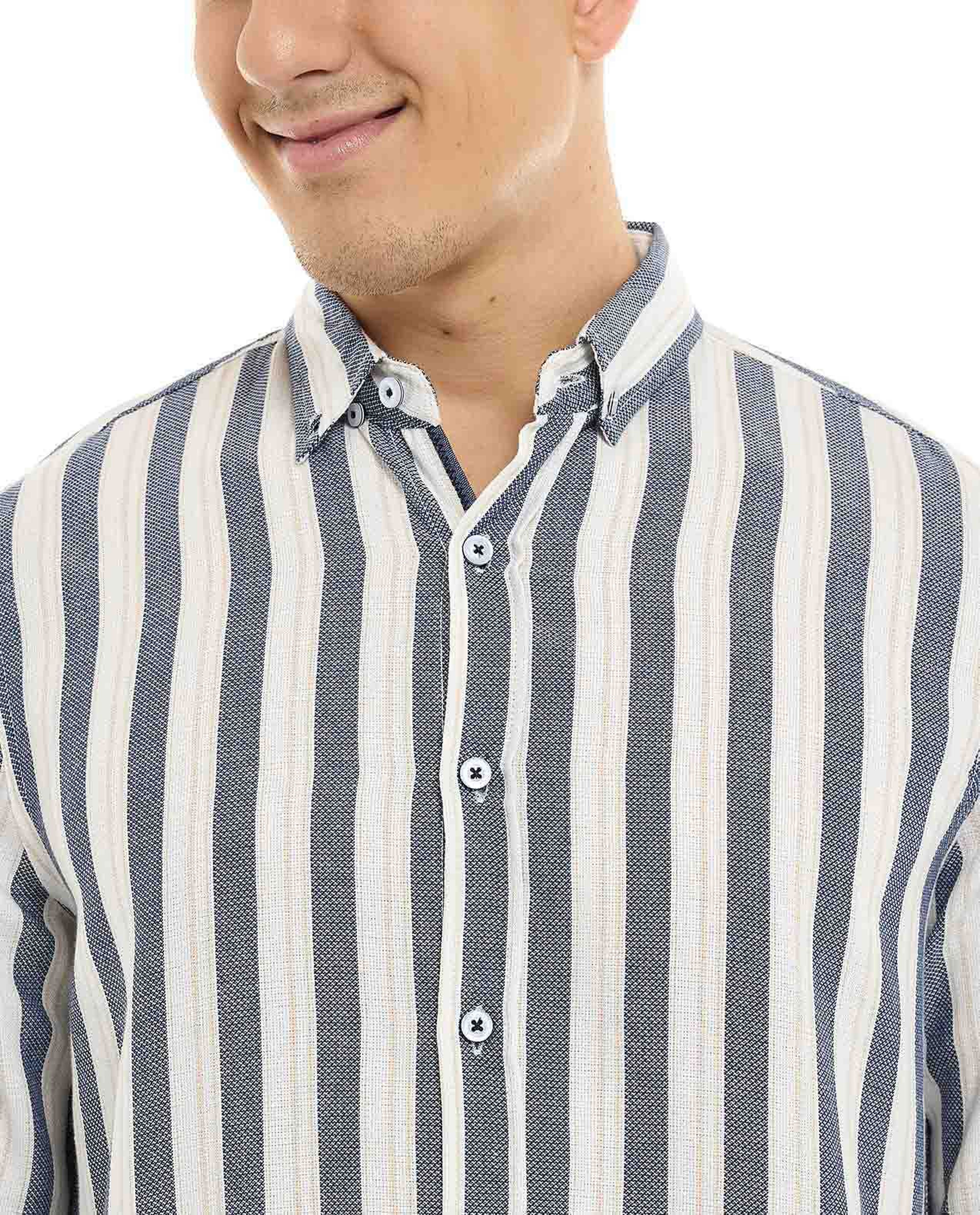 Striped Shirt with Classic Collar and Long Sleeves