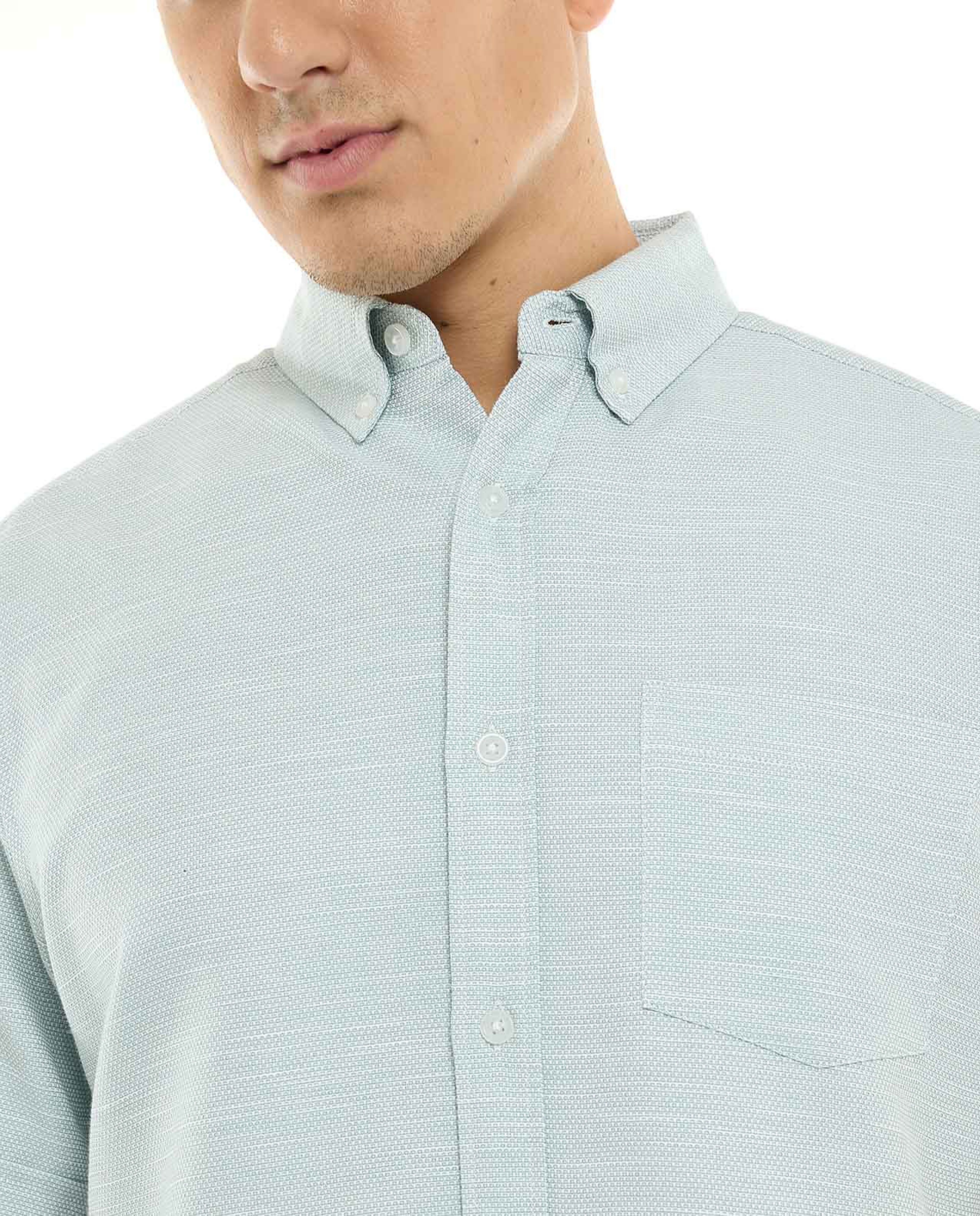 Textured Shirt with Button-Down Collar and Short Sleeves