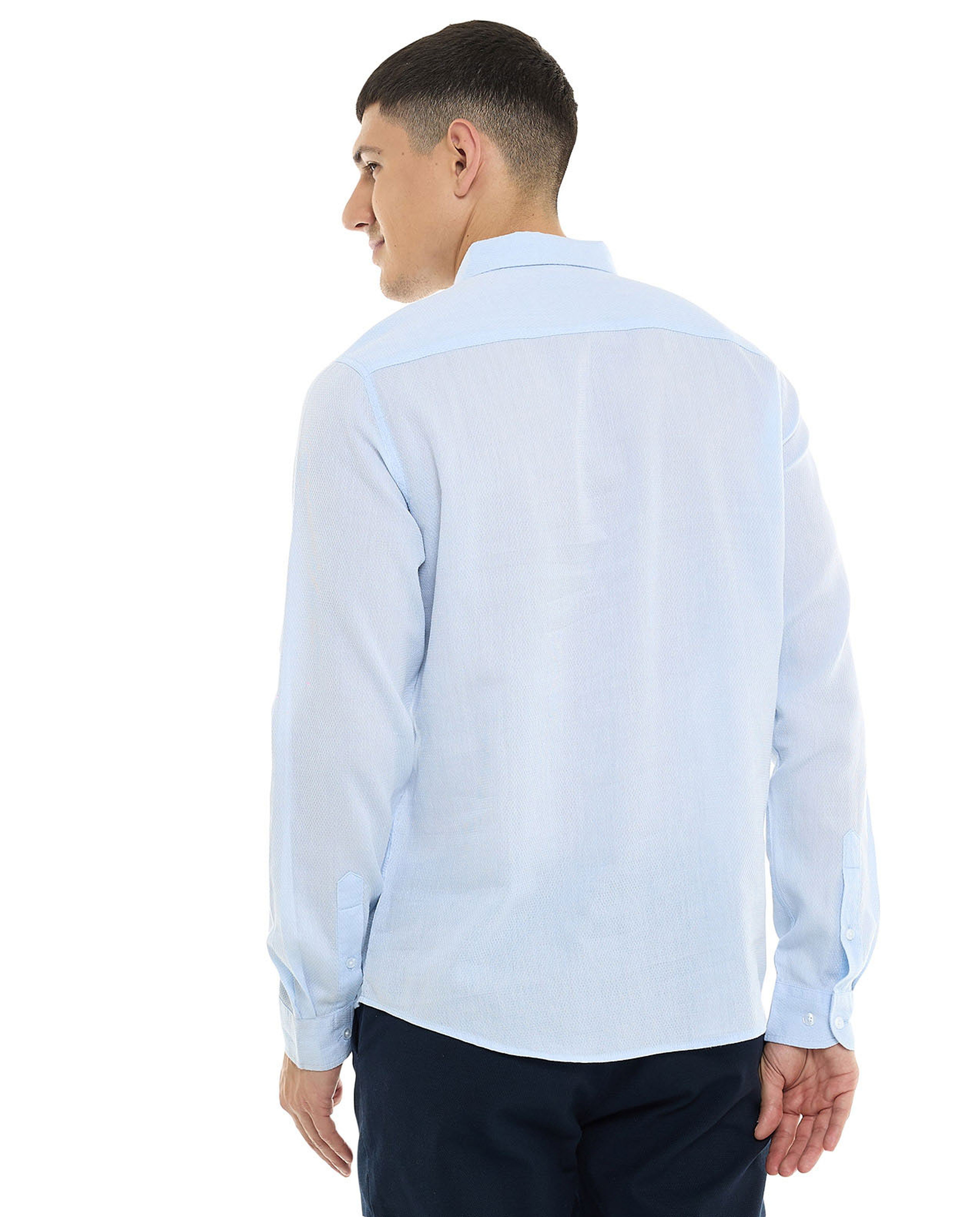 Textured Shirt with Button-Down Collar and Long Sleeves