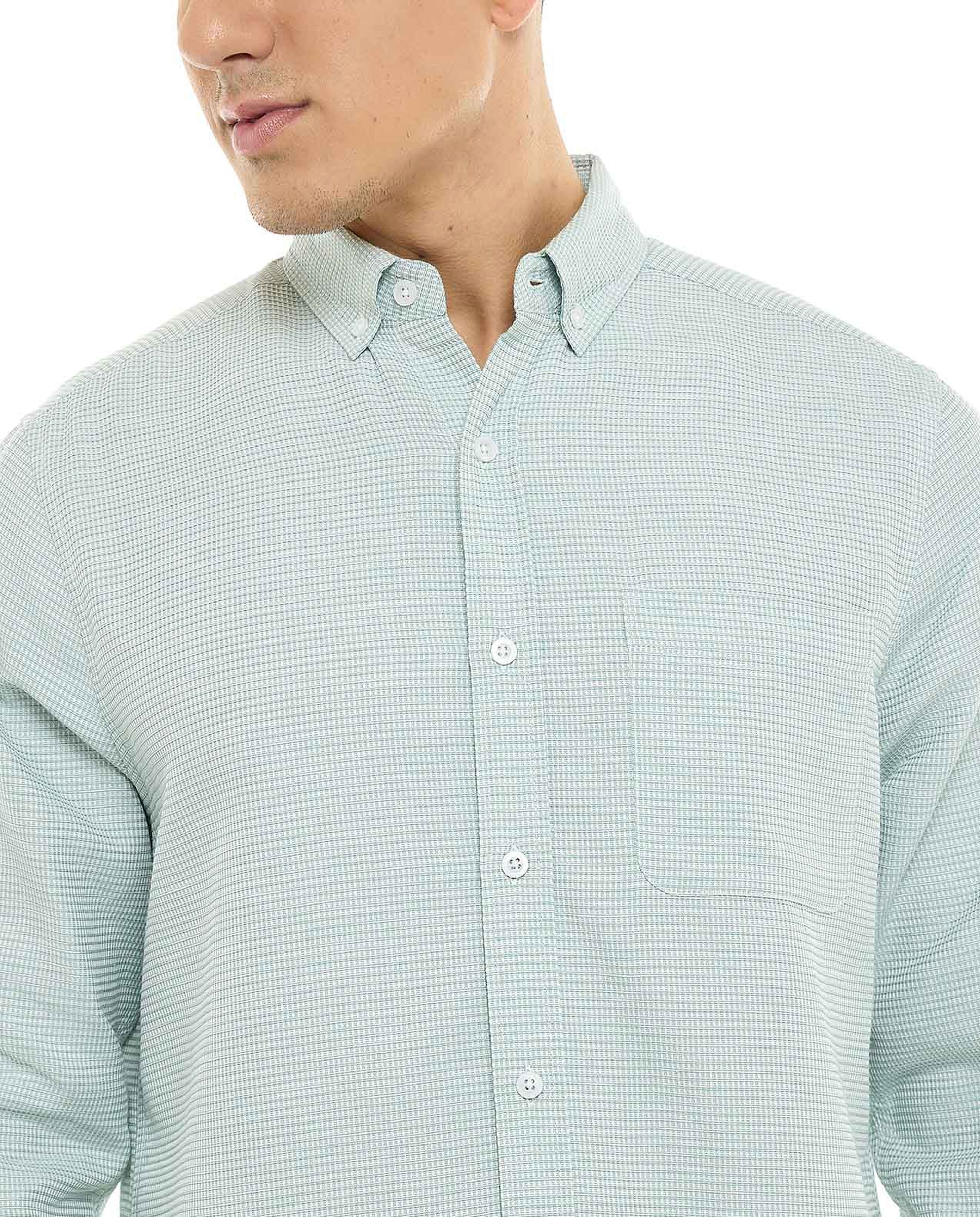 Textured Shirt with Button-Down Collar and Long Sleeves