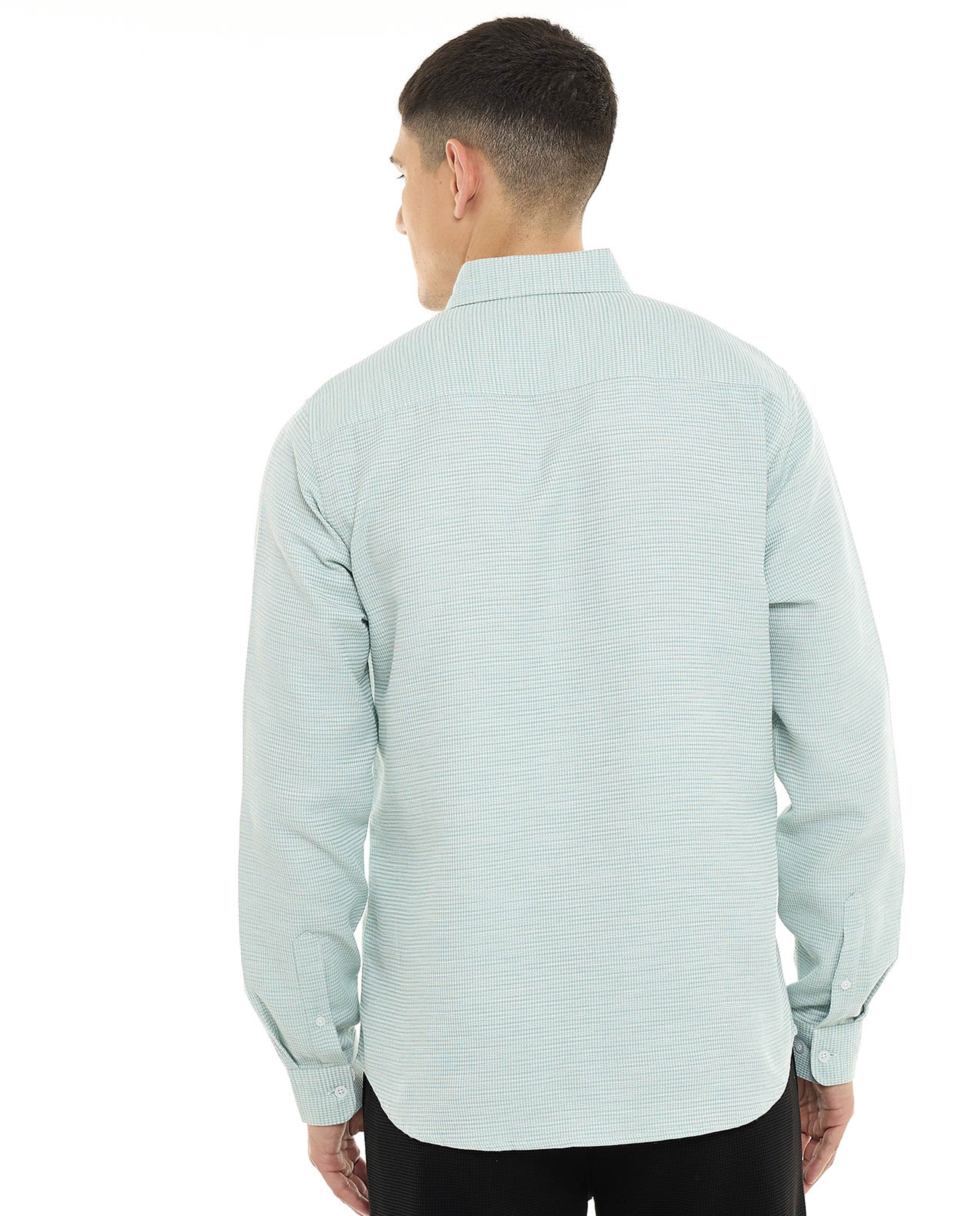 Textured Shirt with Button-Down Collar and Long Sleeves