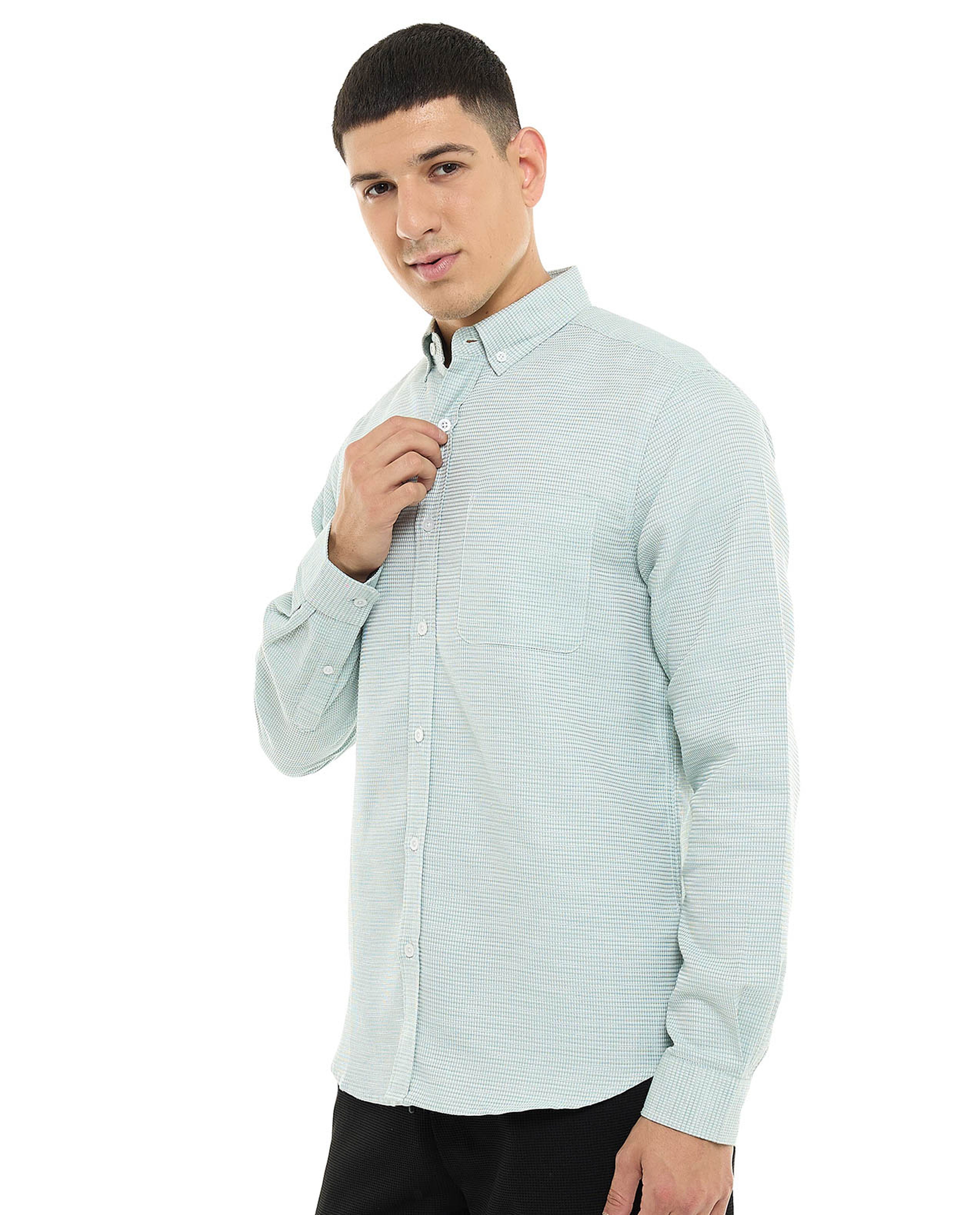 Textured Shirt with Button-Down Collar and Long Sleeves