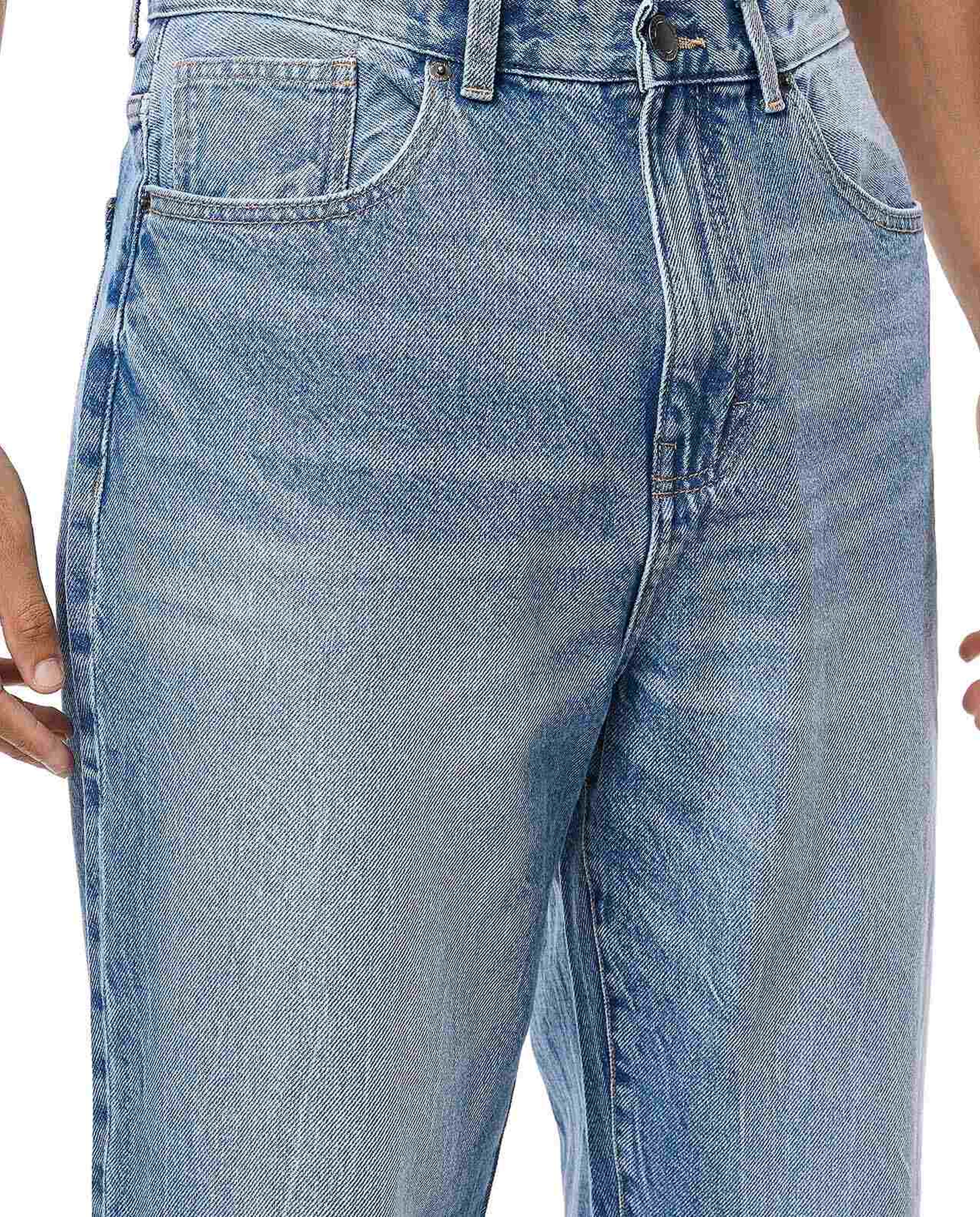 Washed Tapered Fit Jeans with Button Closure