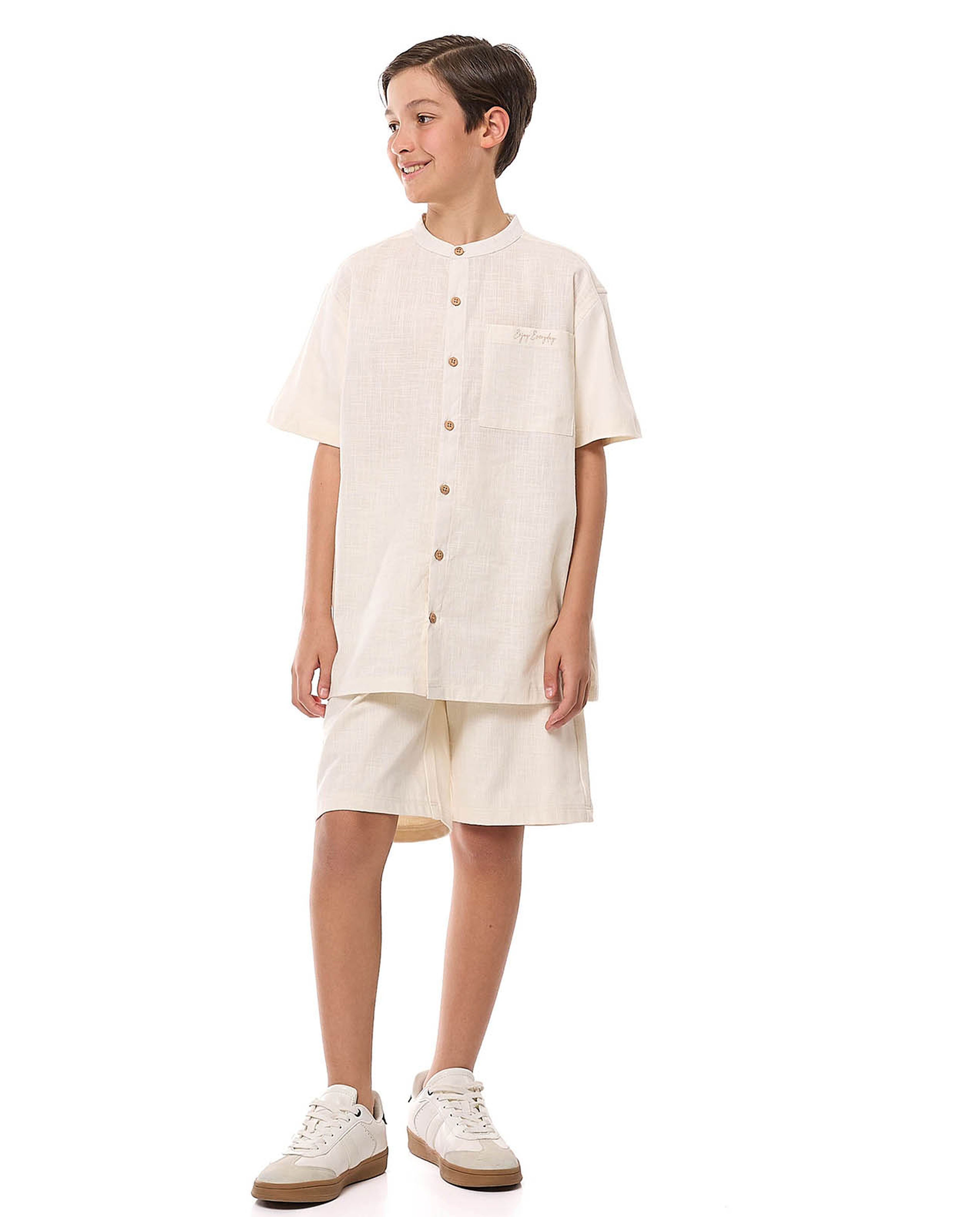 Textured Shirt and Shorts Set