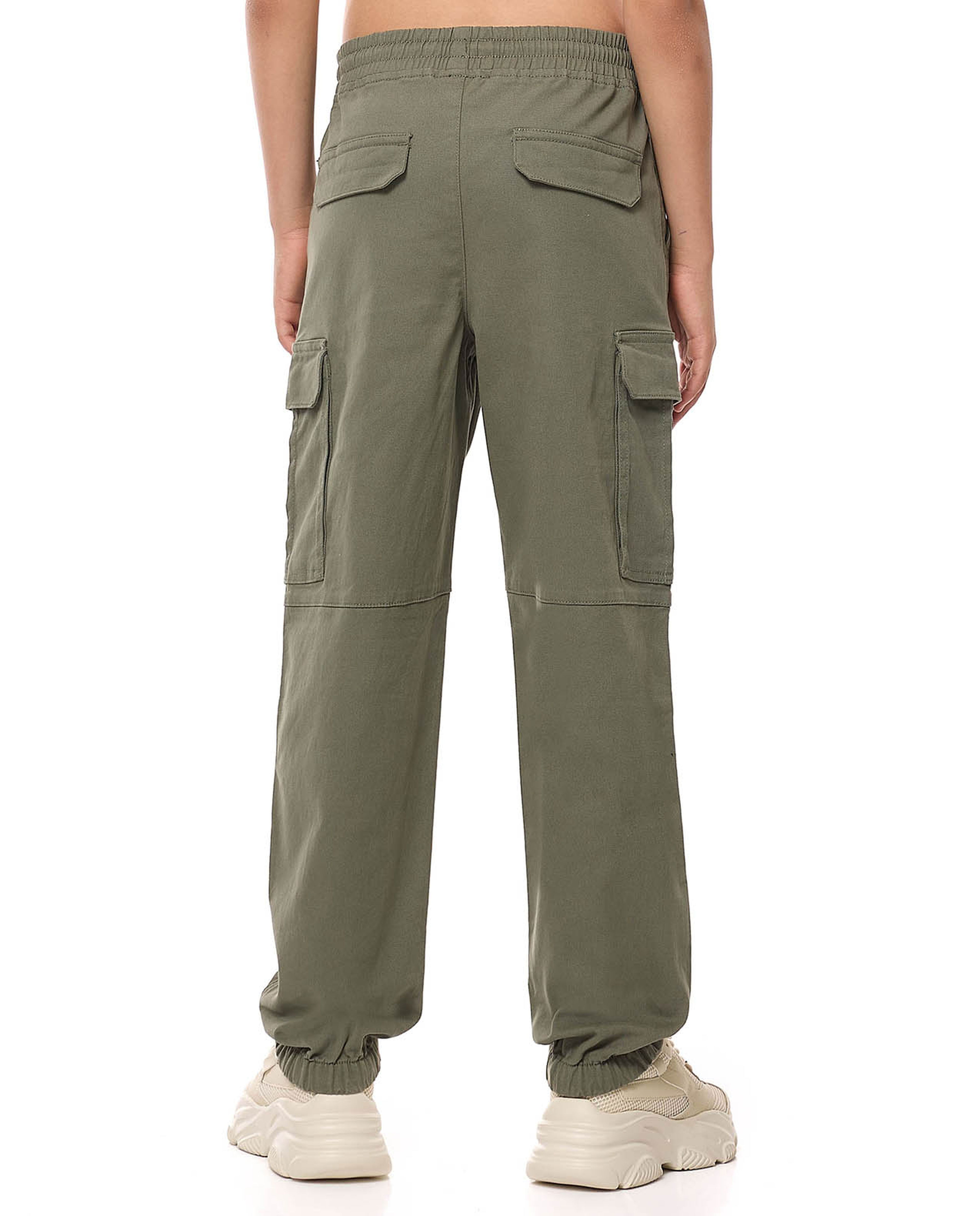 Solid Cargo Jogger Pants with Button Closure