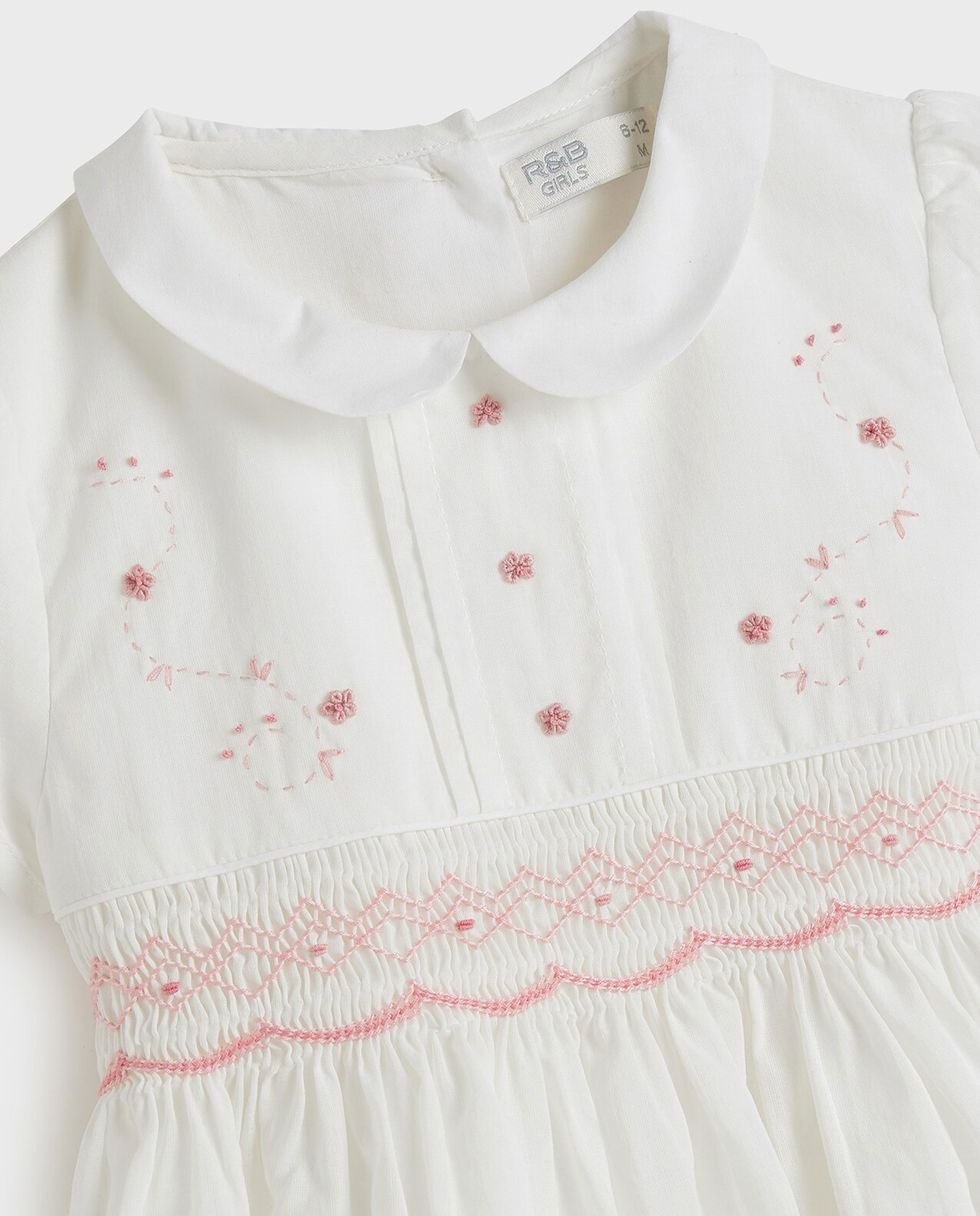 Embroidered Flared Dress with Baby Collar and Puff Sleeves