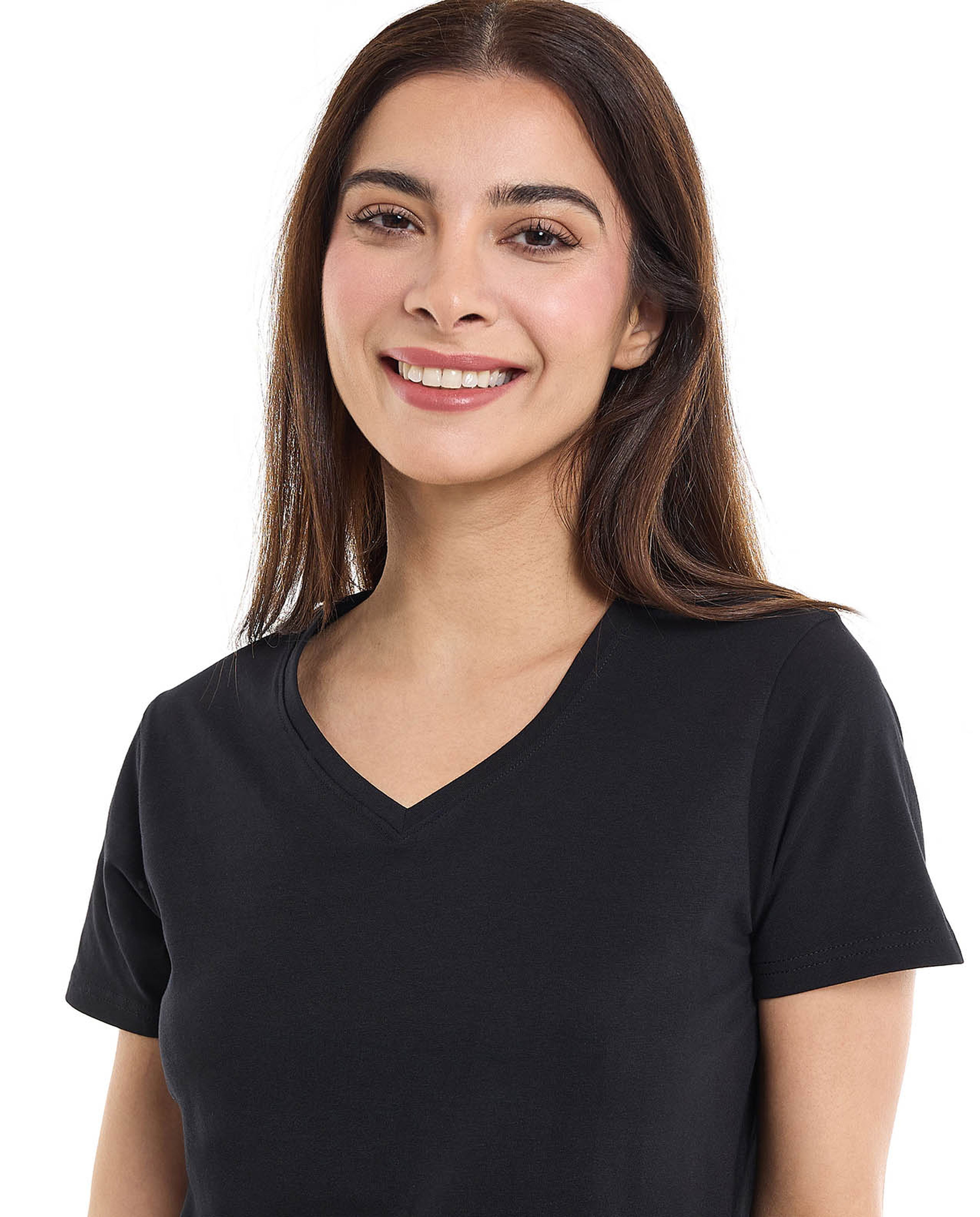 Solid T-Shirt with V-Neck and Short Sleeves