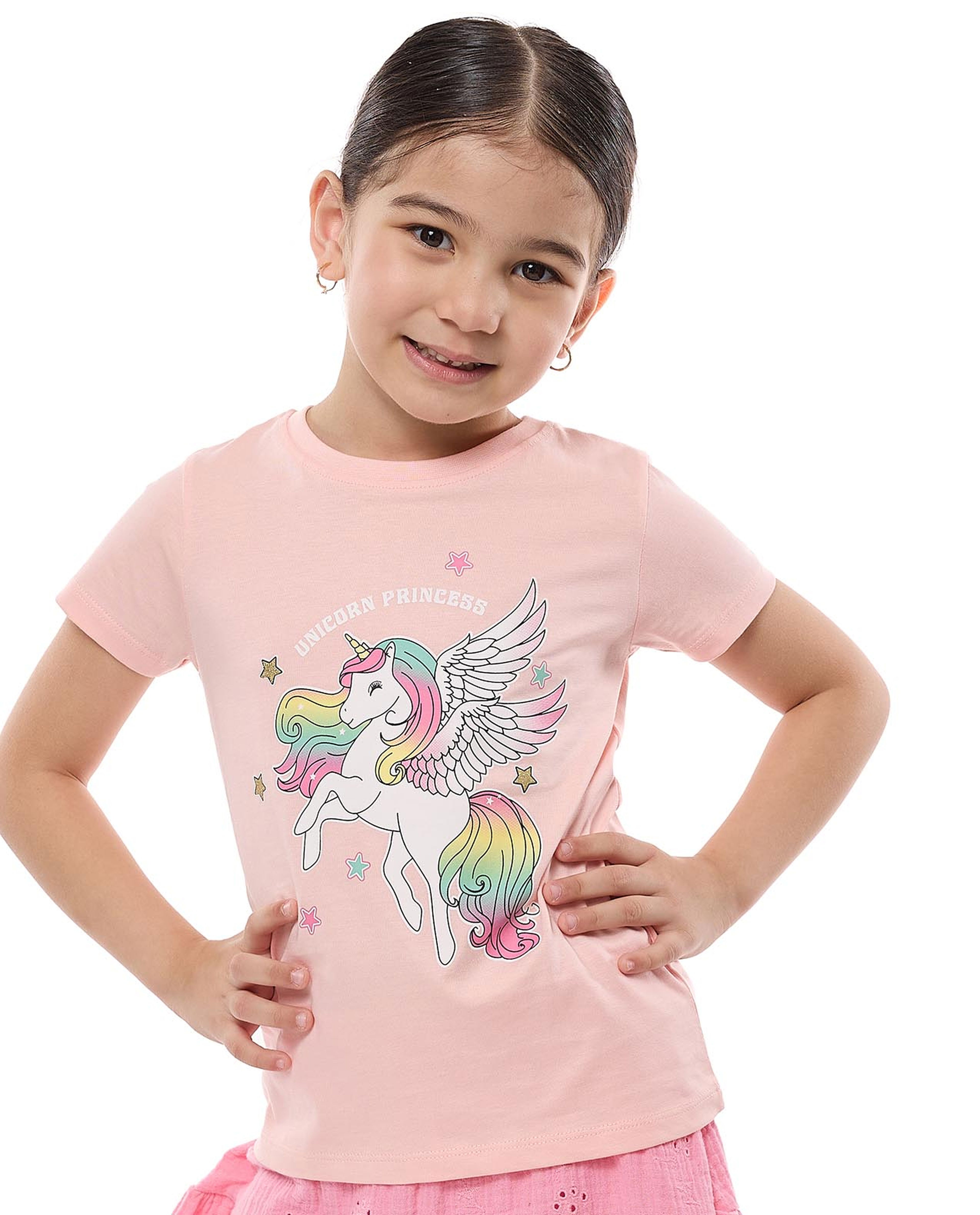 Unicorn Print T-Shirt With Crew Neck and Short Sleeves