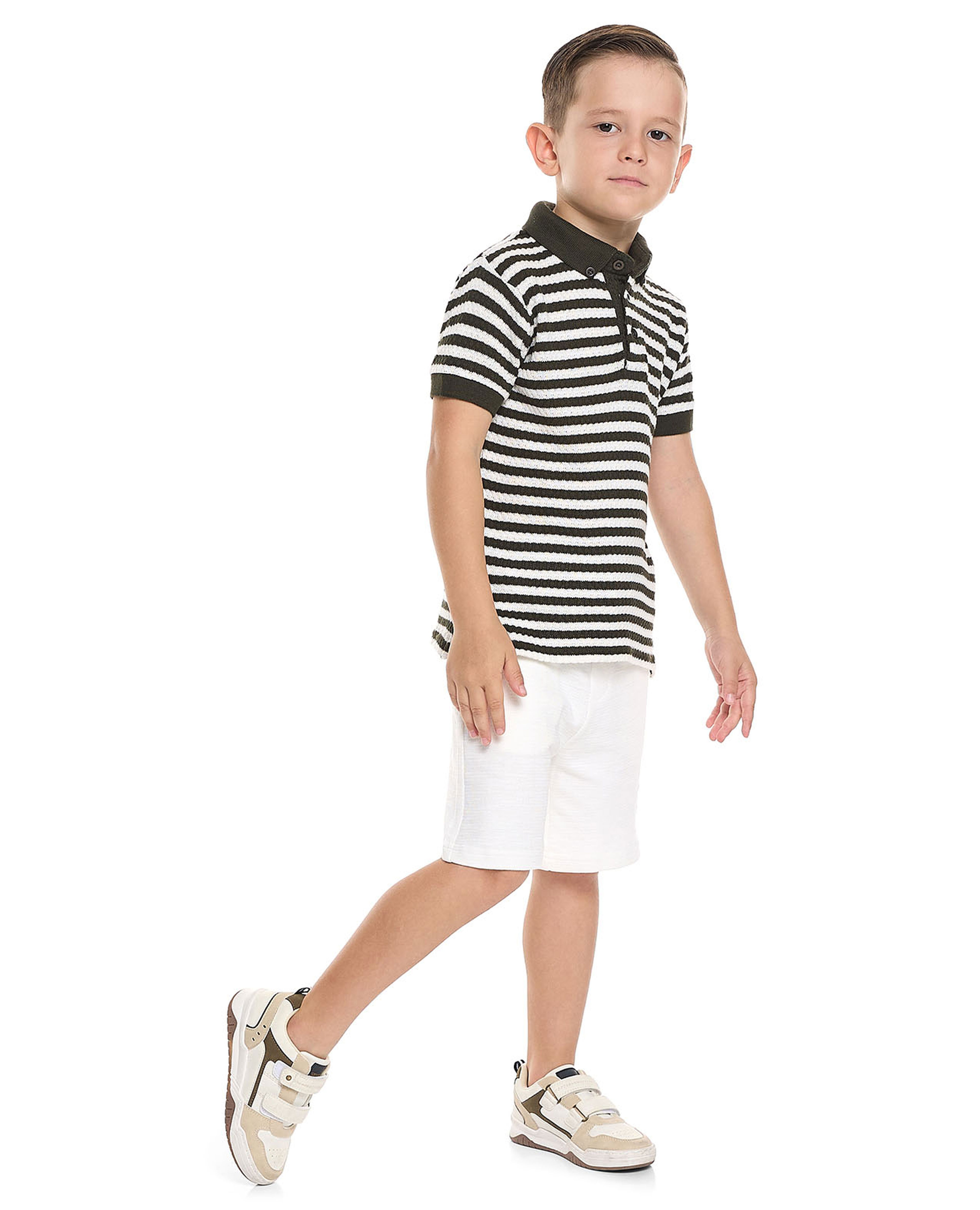 Striped Polo T-Shirt with Short Sleeves