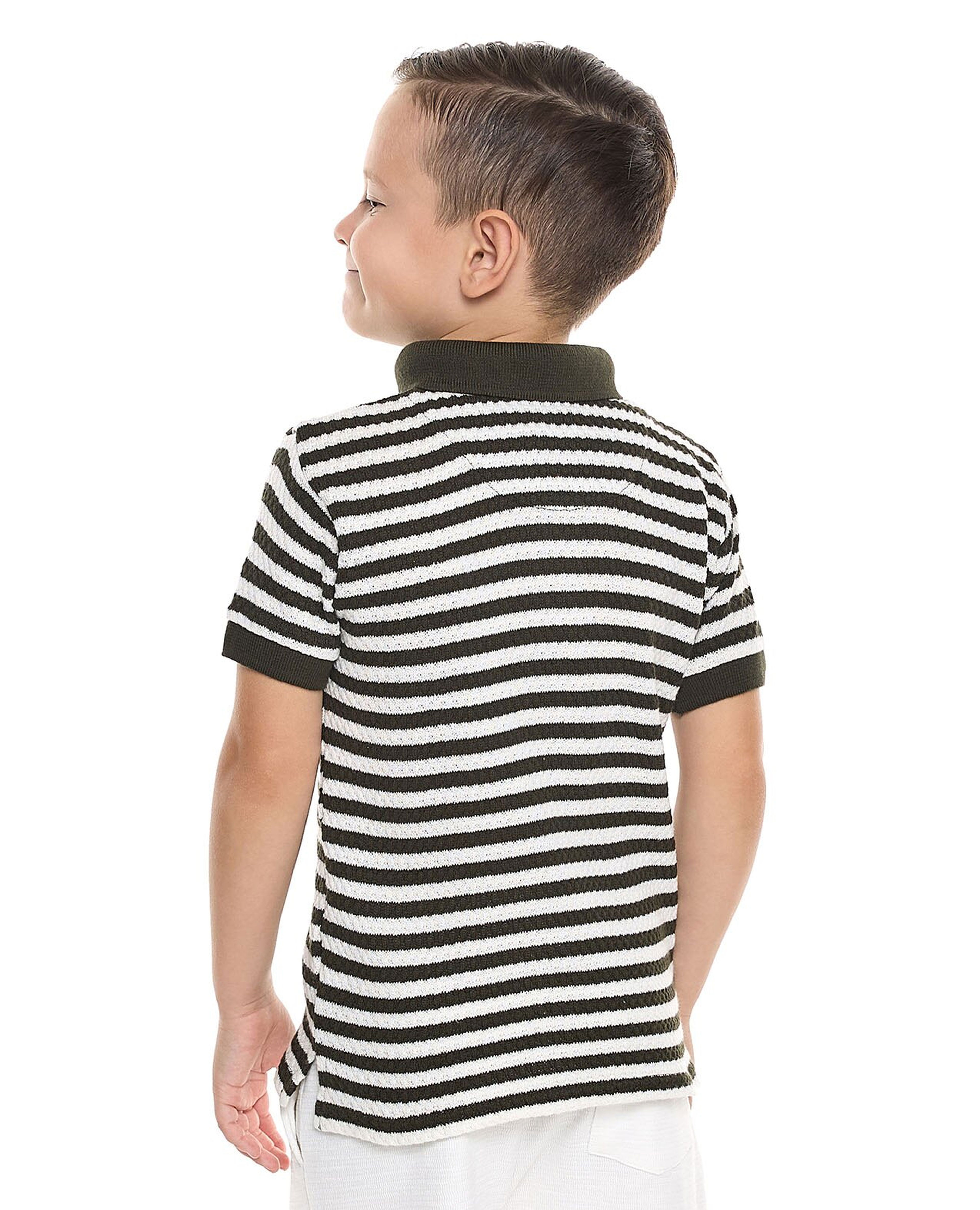 Striped Polo T-Shirt with Short Sleeves