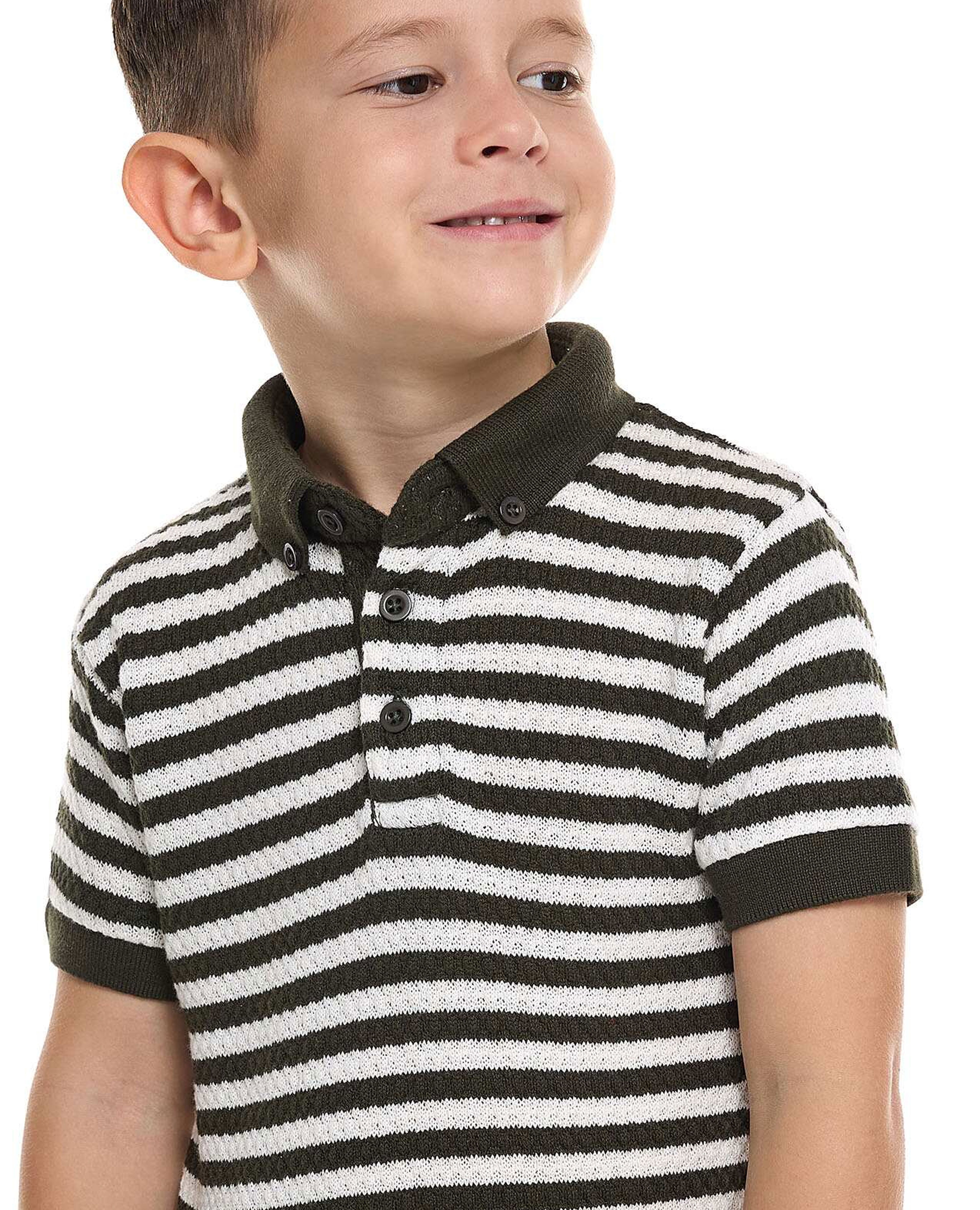 Striped Polo T-Shirt with Short Sleeves