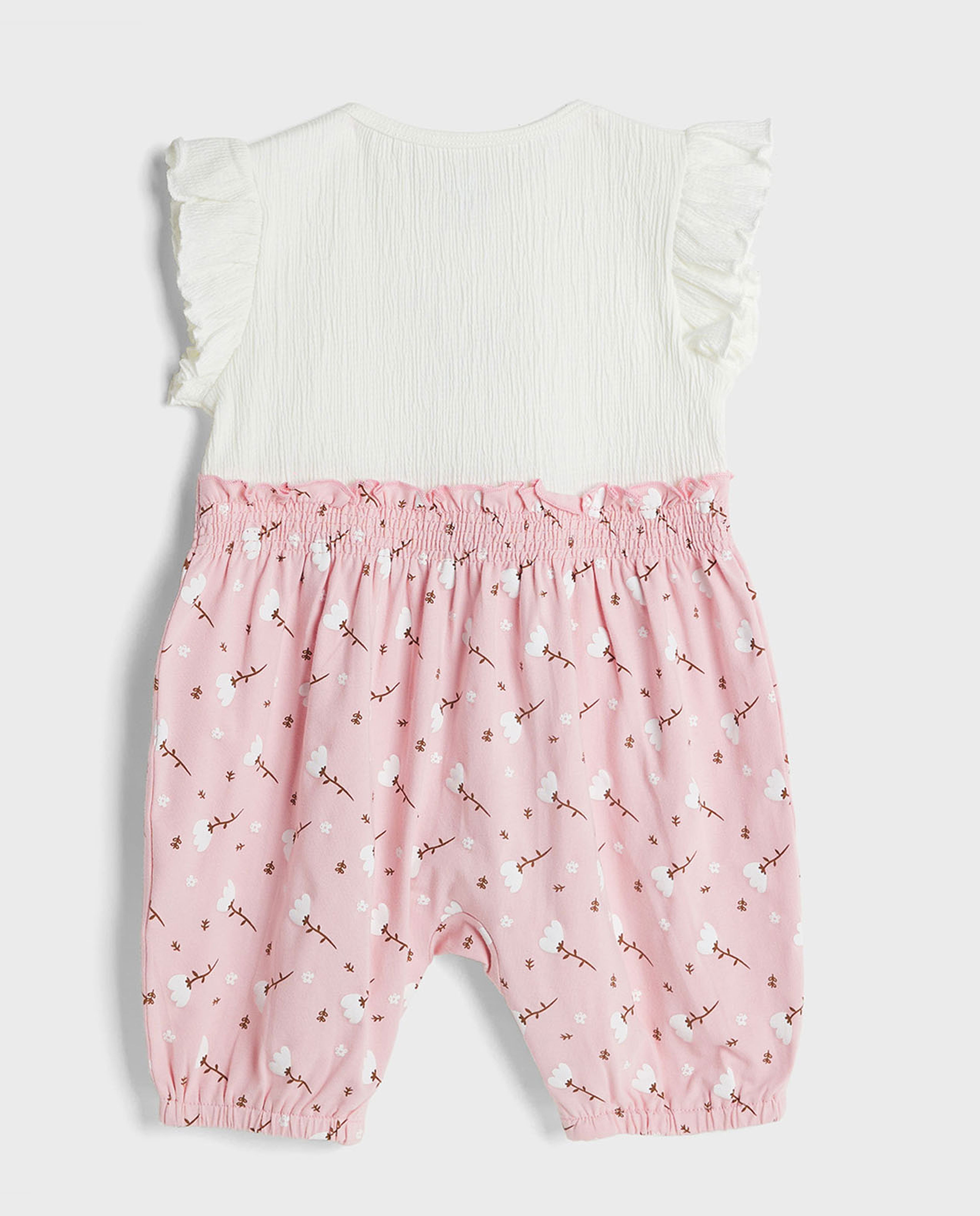 Printed Rompers with Crew Neck and Ruffled Sleeves