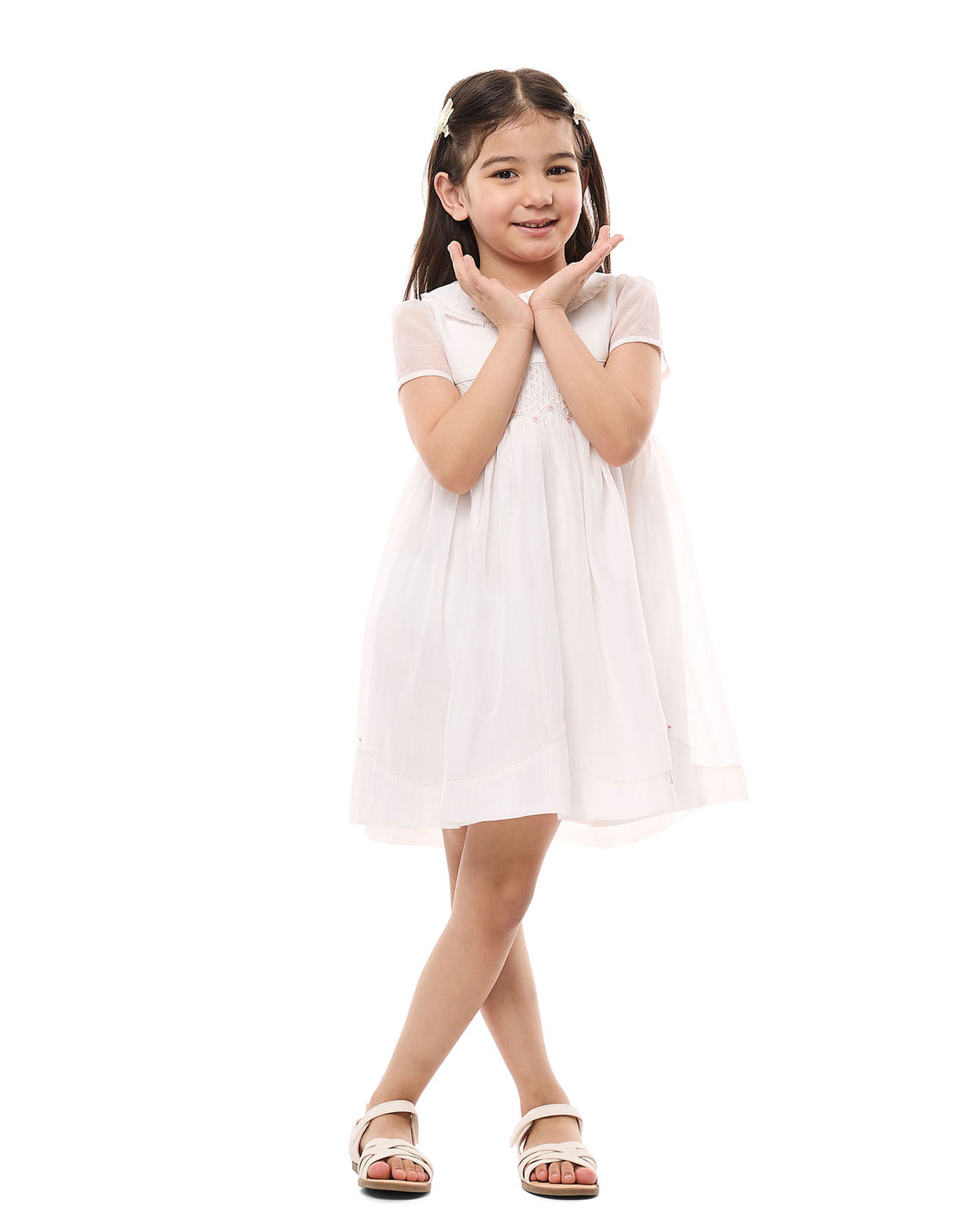 Embroidered Mini Dress with Peter Pan Collar and Short Sleeves