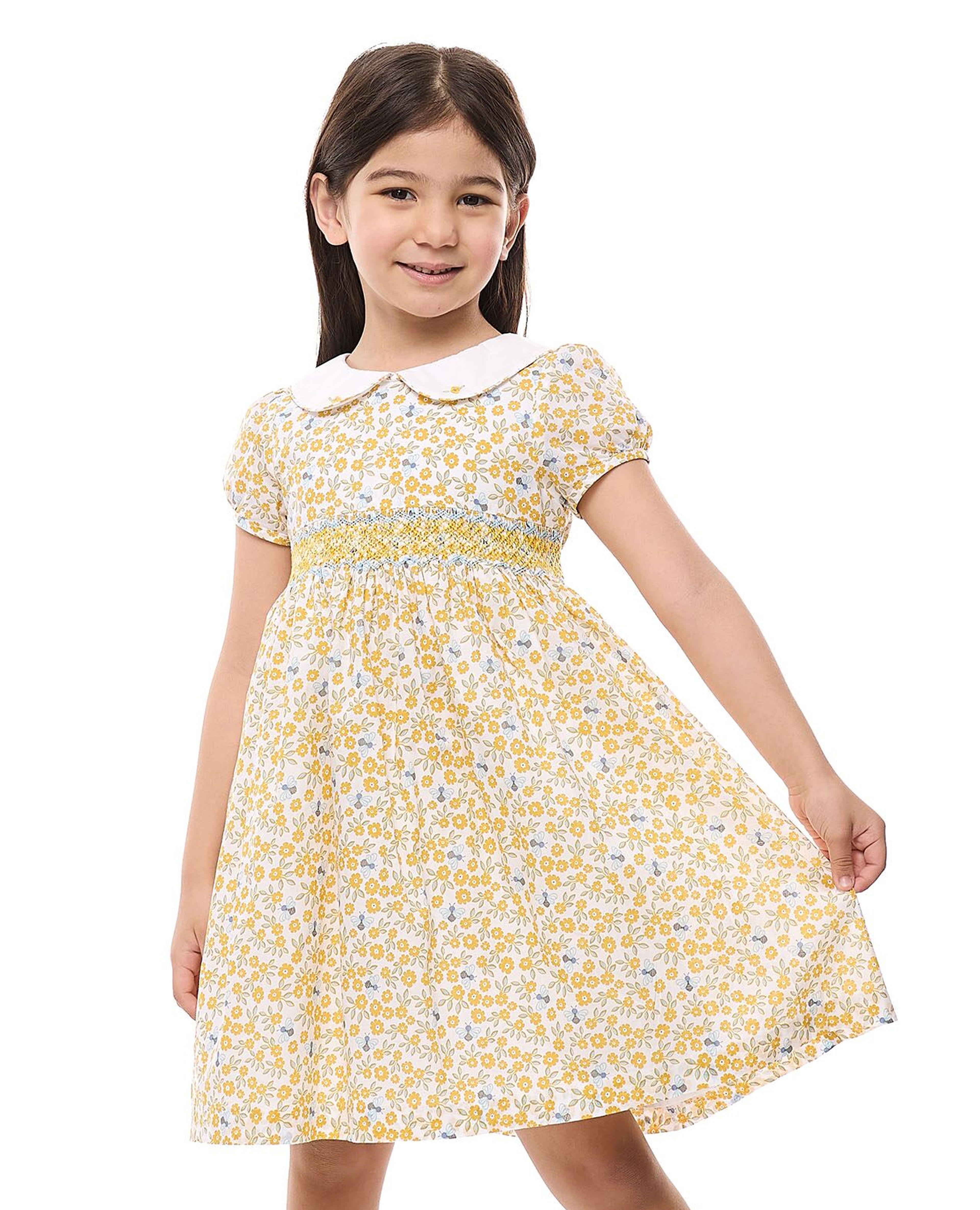 Printed Mini Dress with Peter Pan Collar and Short Sleeves