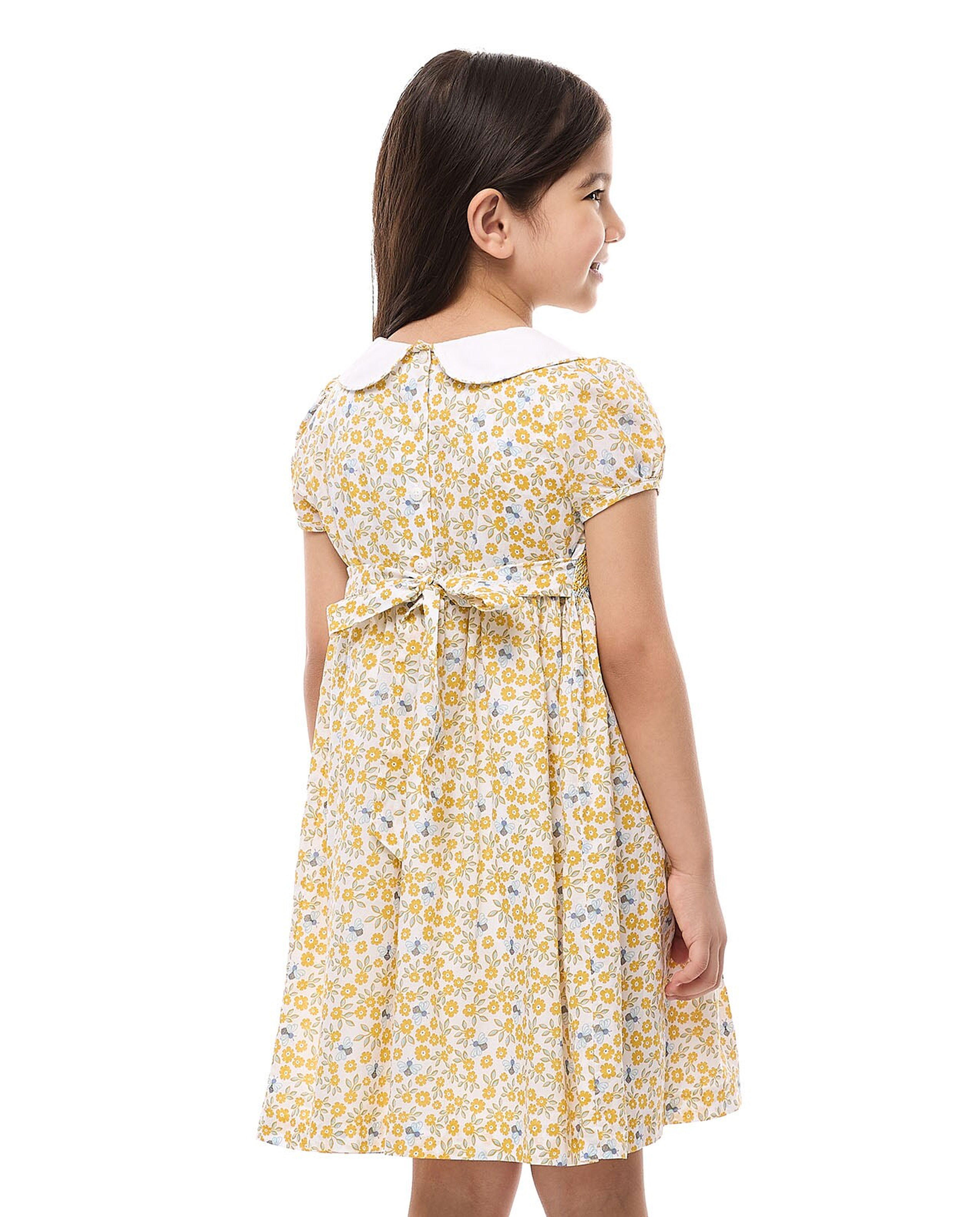 Printed Mini Dress with Peter Pan Collar and Short Sleeves