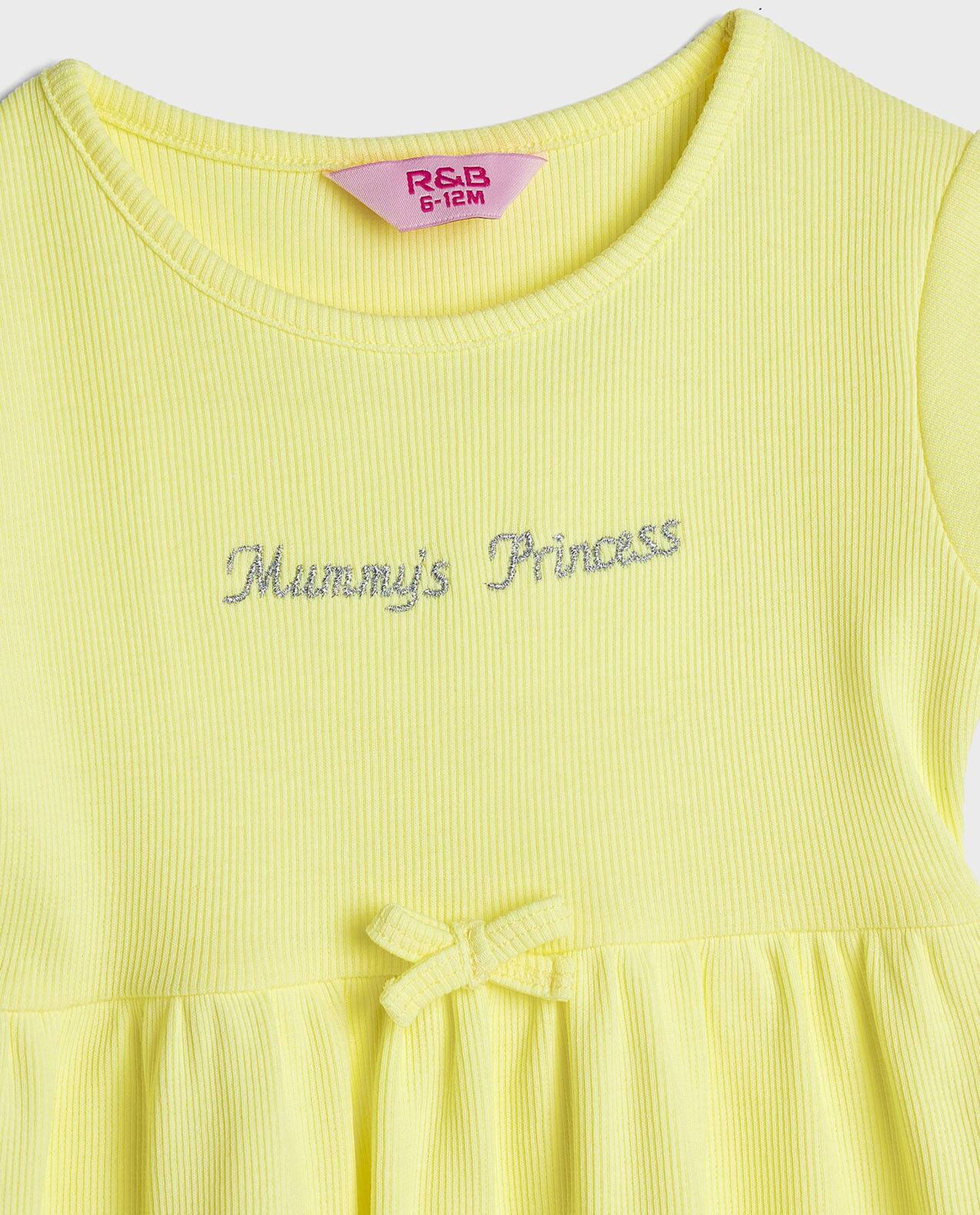 Embroidered A-Line Dress with Crew Neck and Short Sleeves
