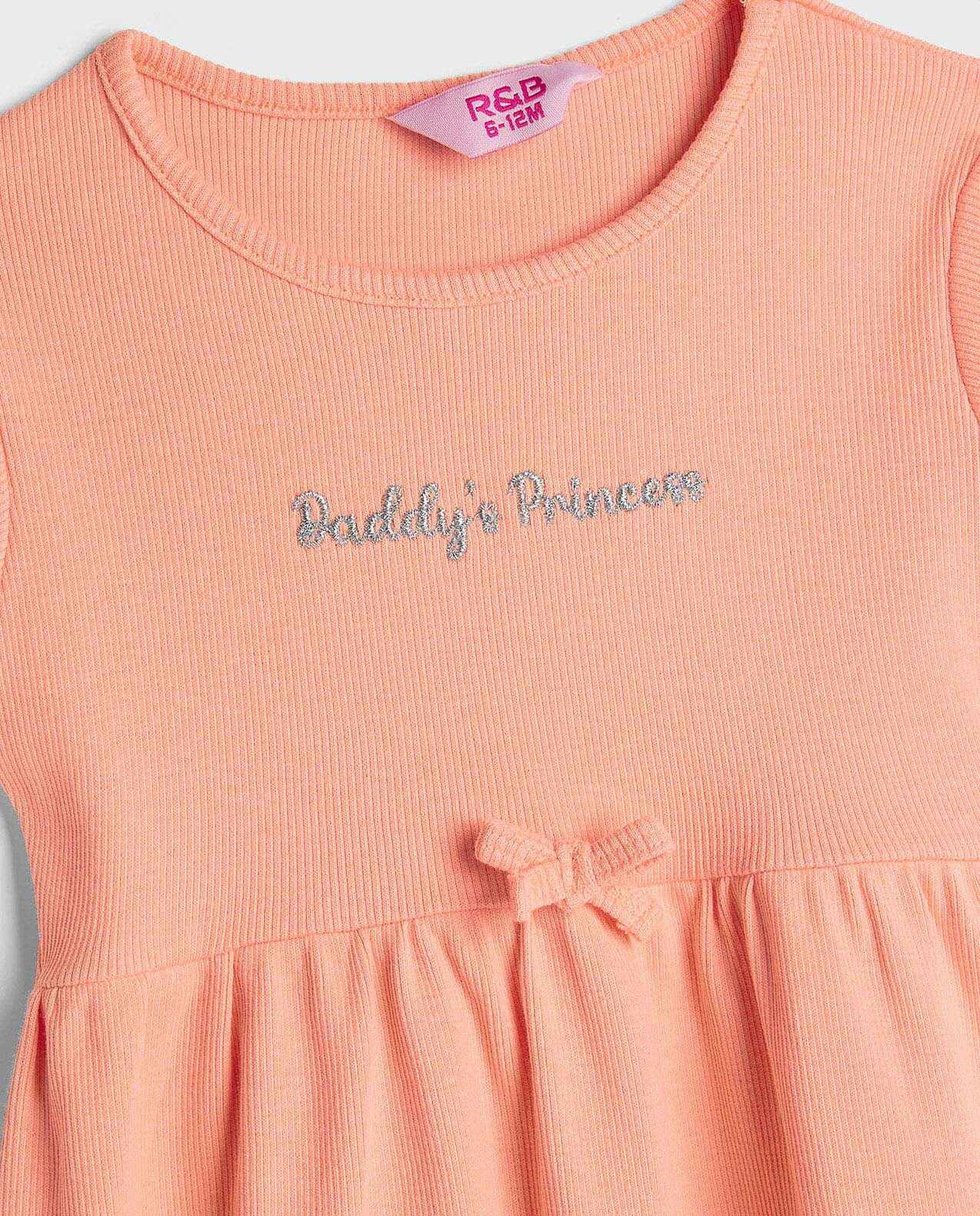 Embroidered A-Line Dress with Crew Neck and Short Sleeves