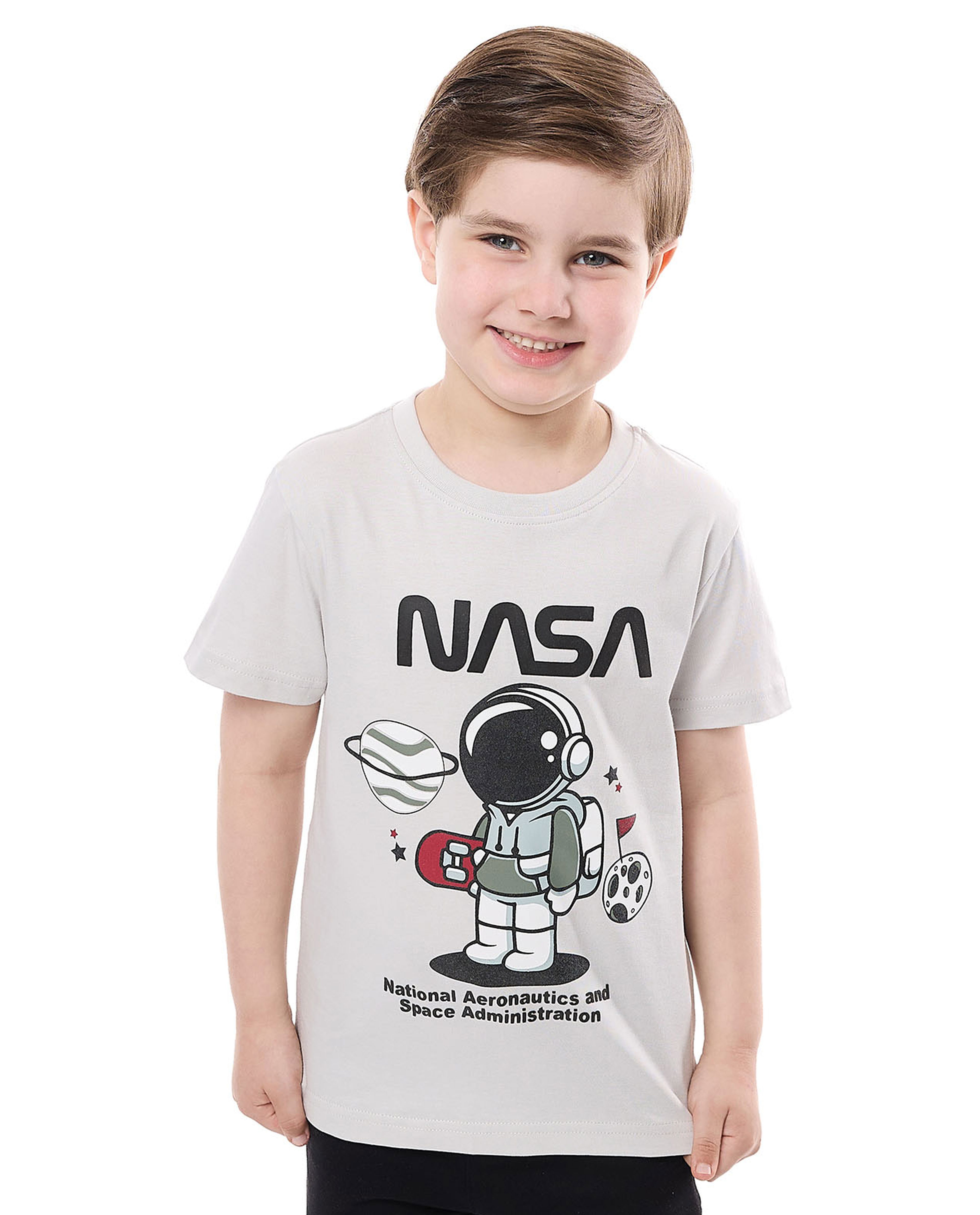 NASA Printed T-Shirt with Crew Neck and Short Sleeves