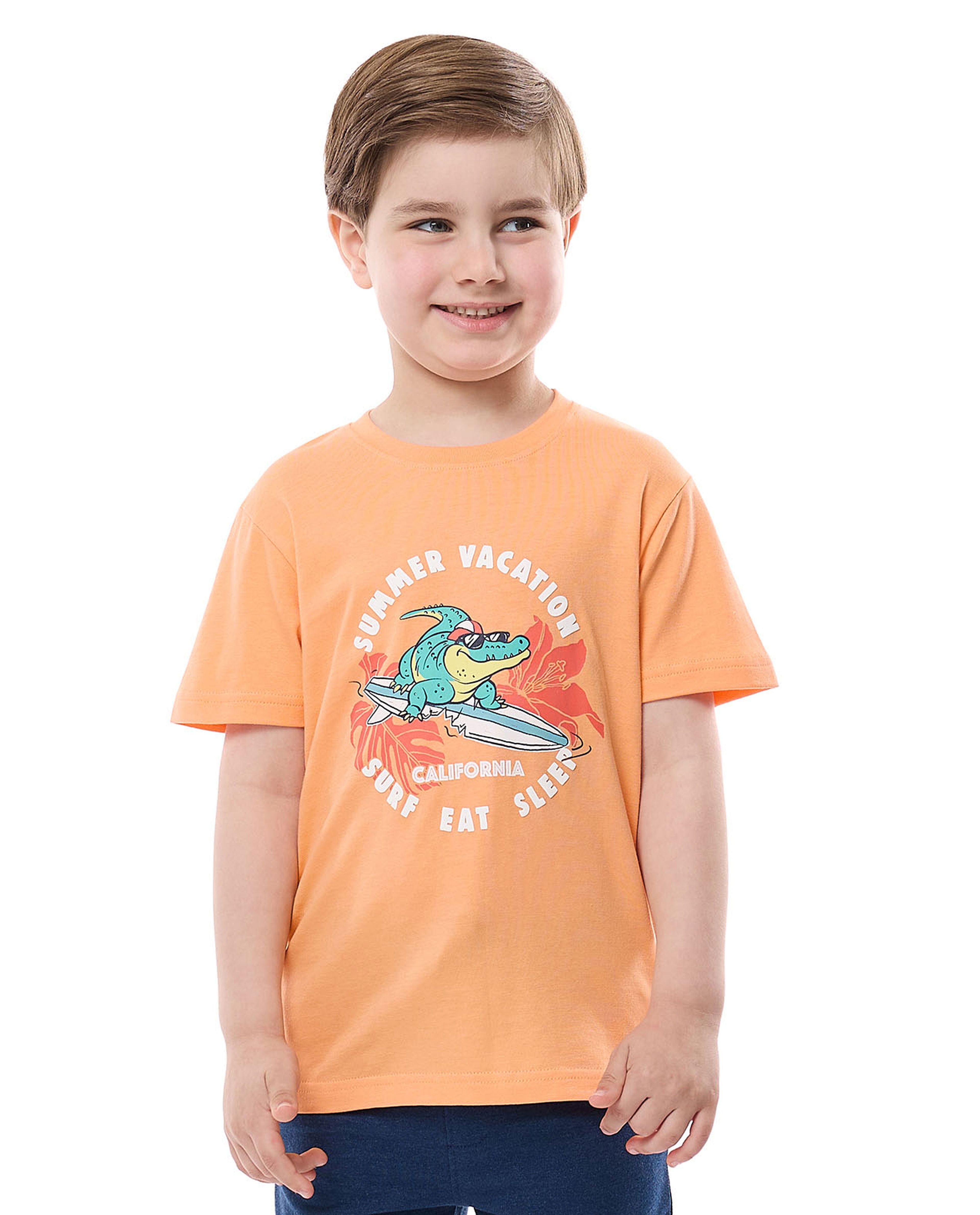 Printed T-Shirt with Crew Neck and Short Sleeves