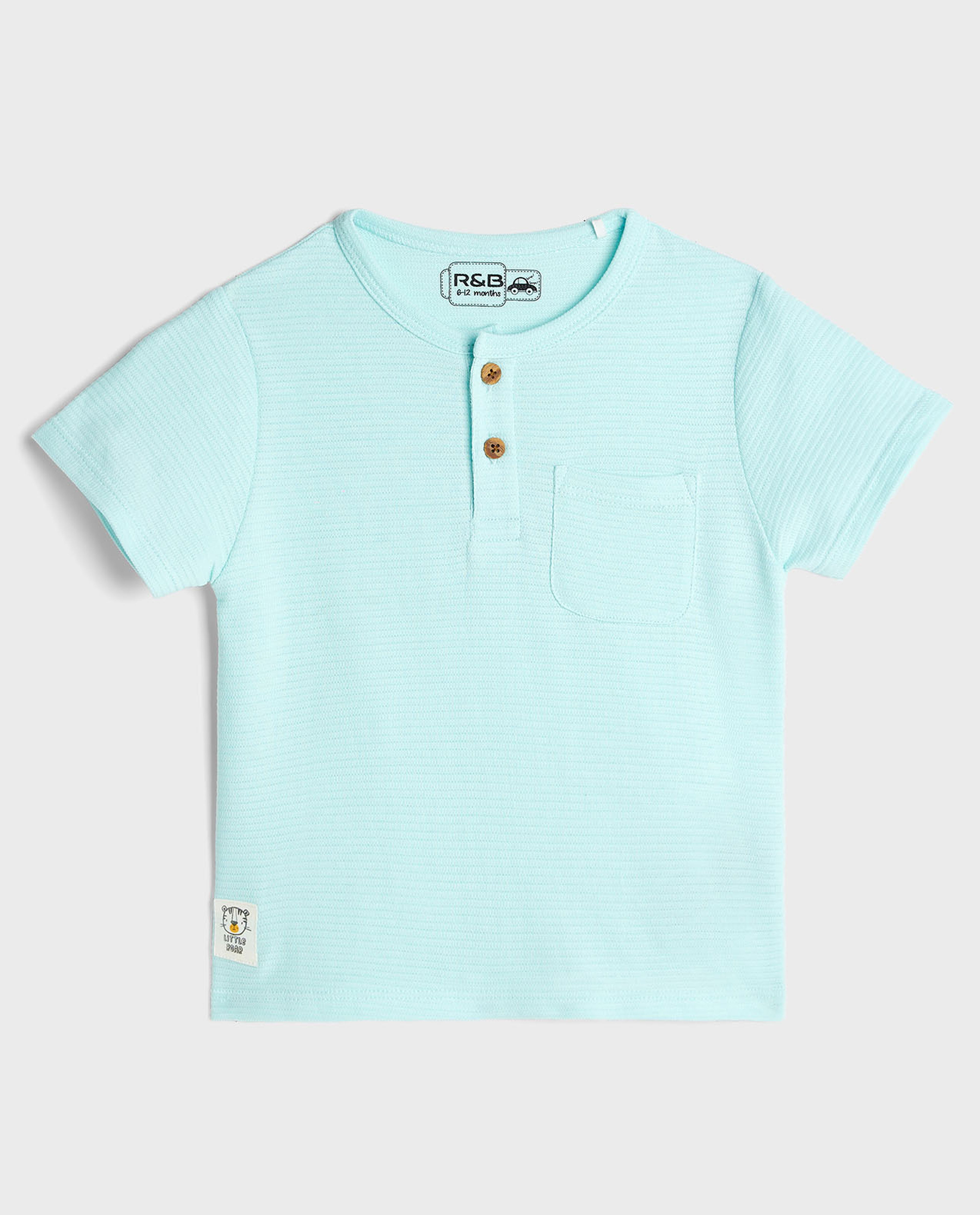 Pocket Detail T-Shirt with Henley Neck and Short Sleeves