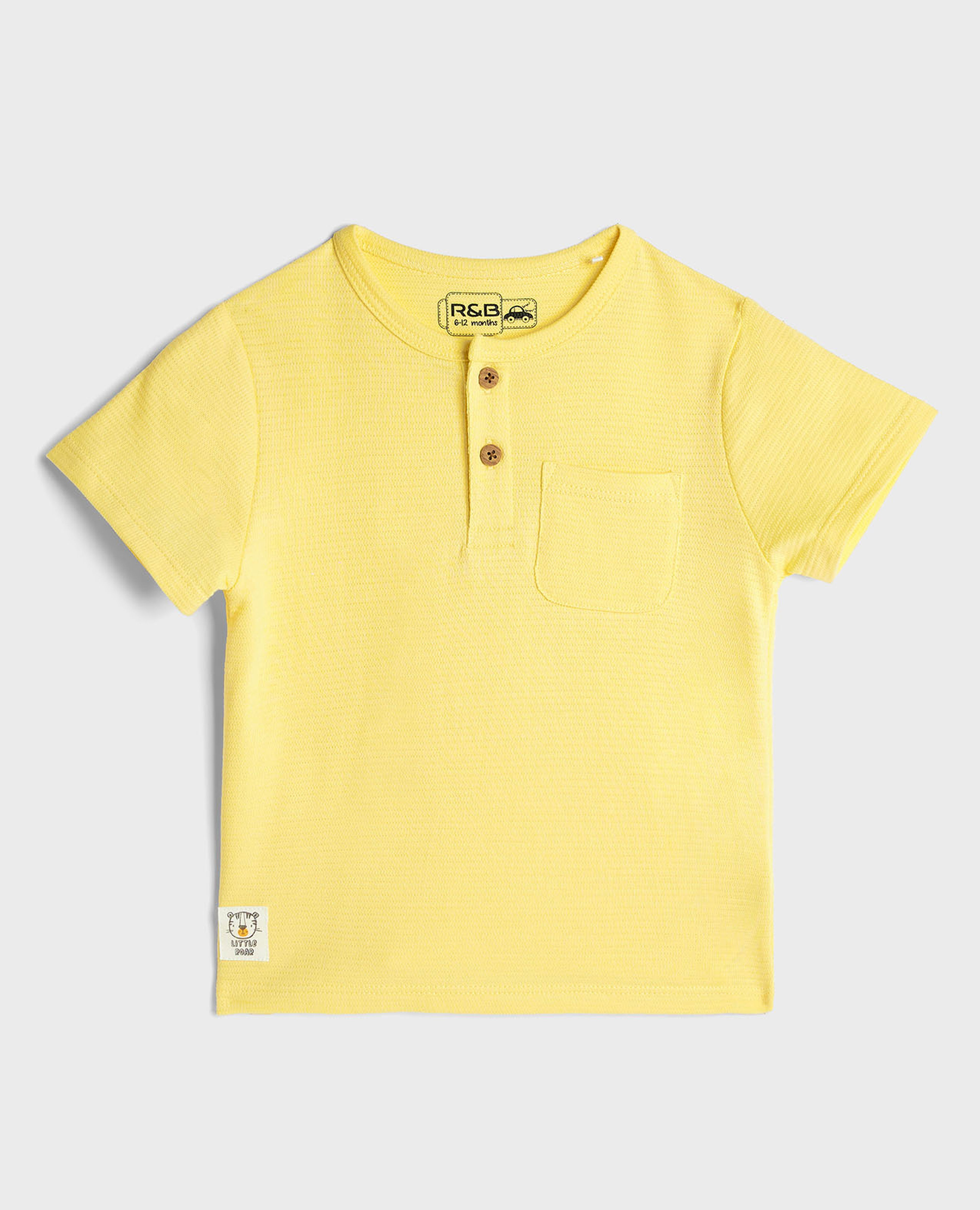 Pocket Detail T-Shirt with Henley Neck and Short Sleeves