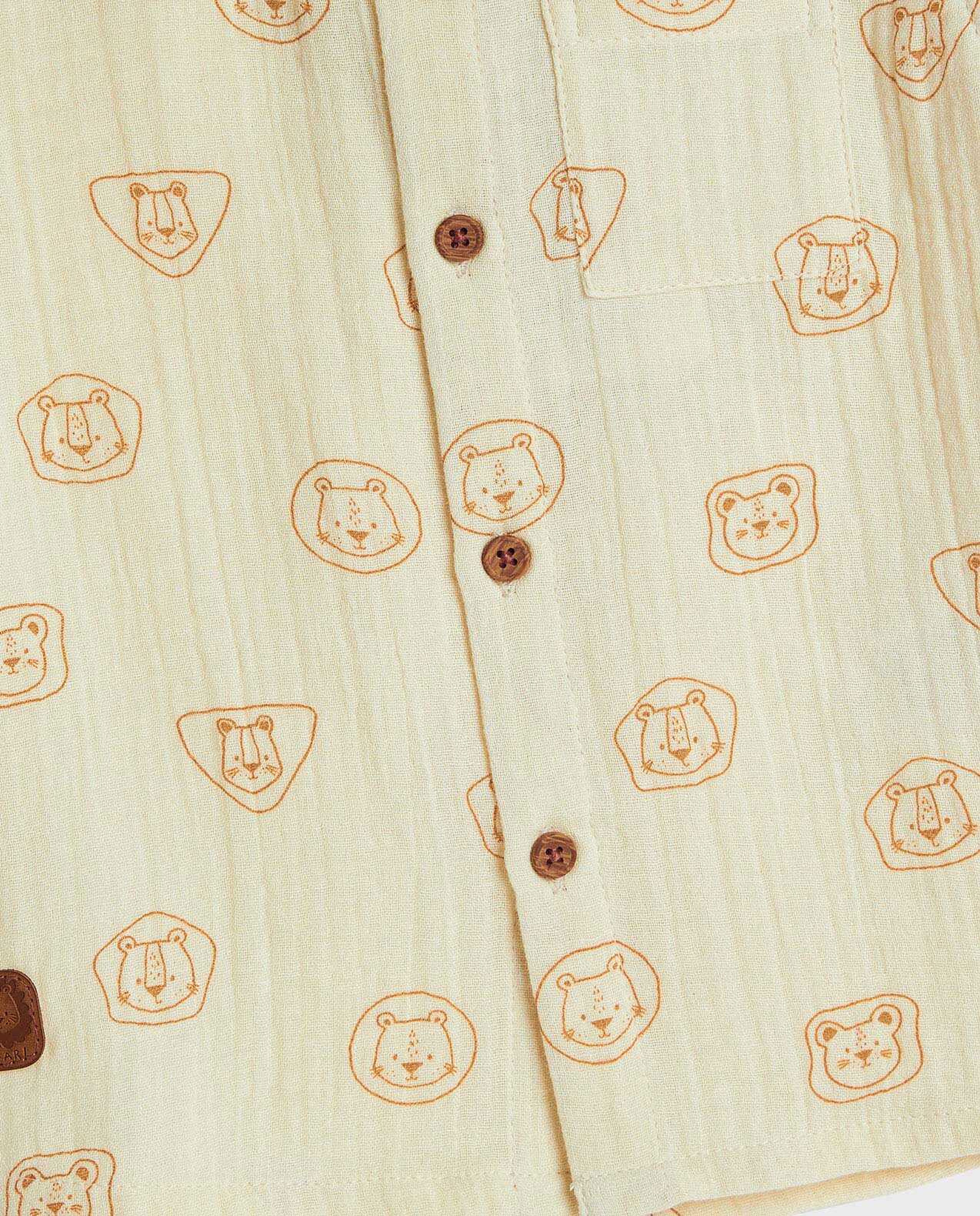 Printed Shirt with Mandarin Collar and Short Sleeves