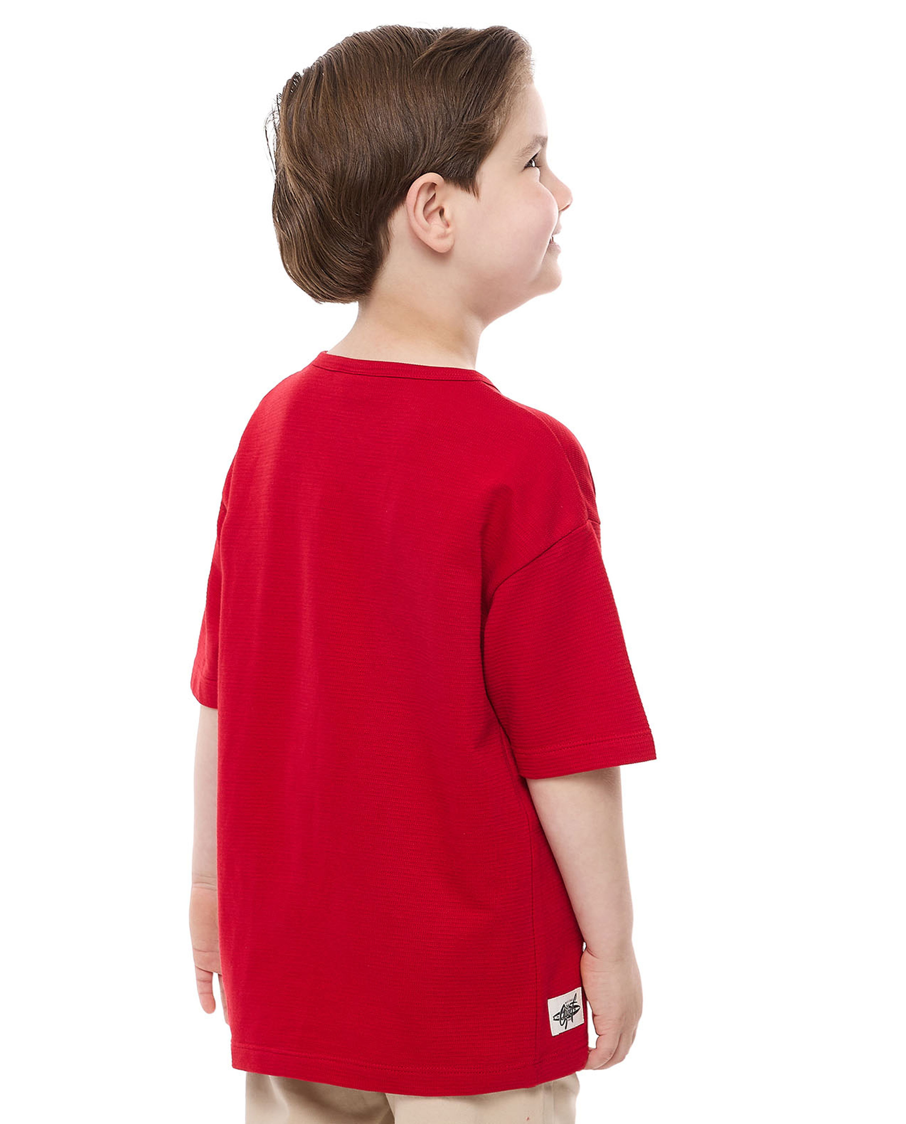 Printed T-Shirt with Henley Neck and Short Sleeves