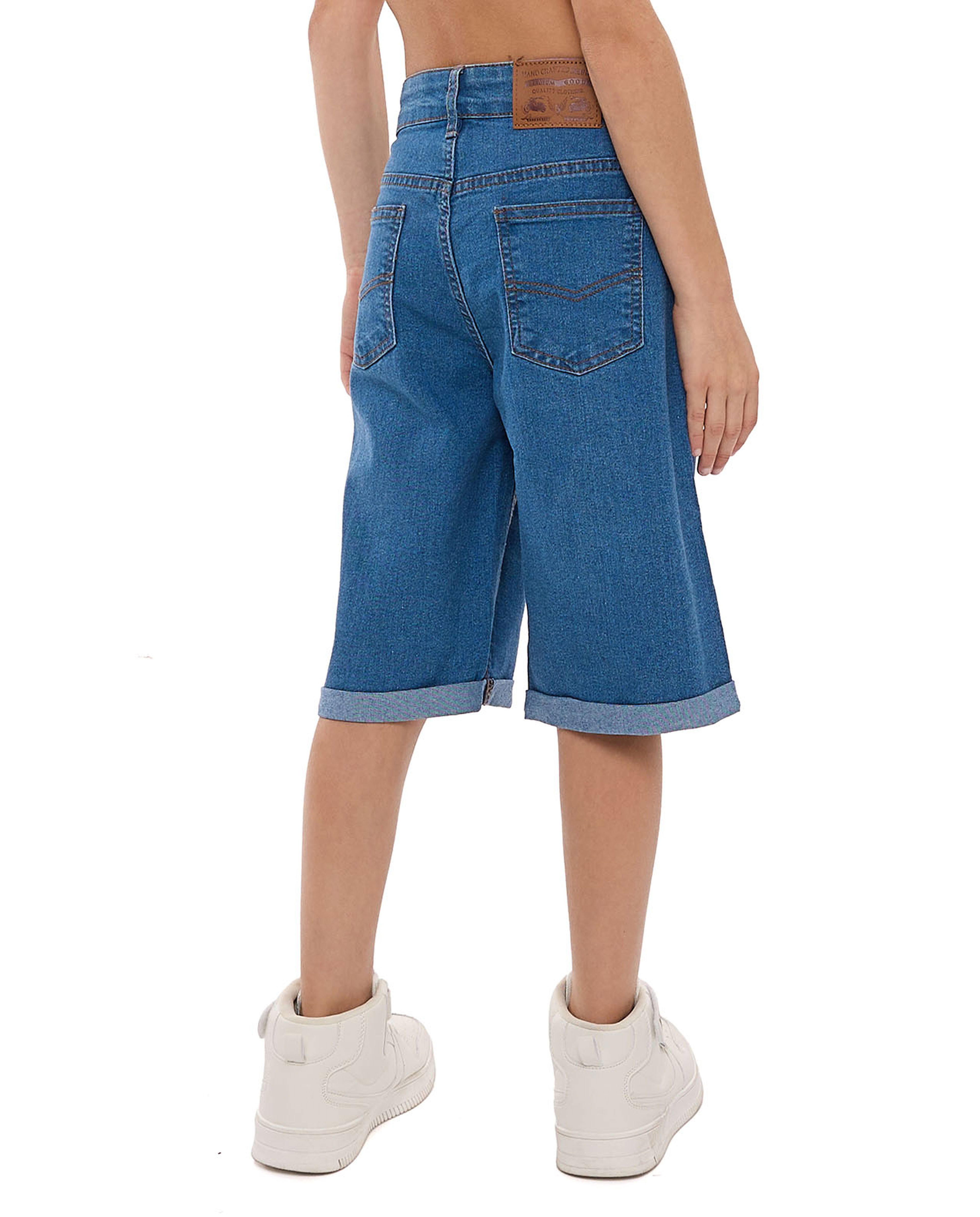 Faded Denim Shorts with Button Closure