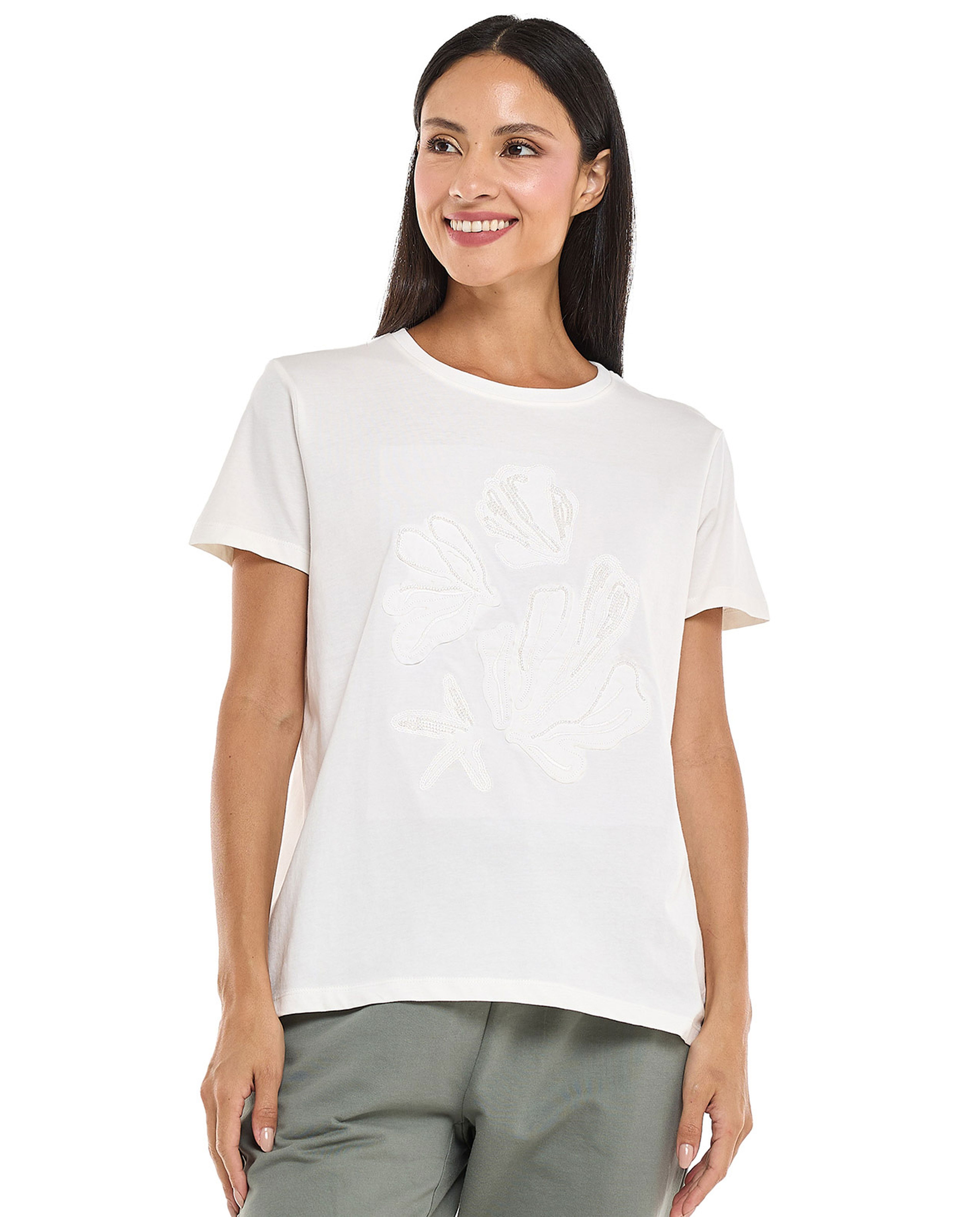 Embellished T-Shirt with Crew Neck and Short Sleeves
