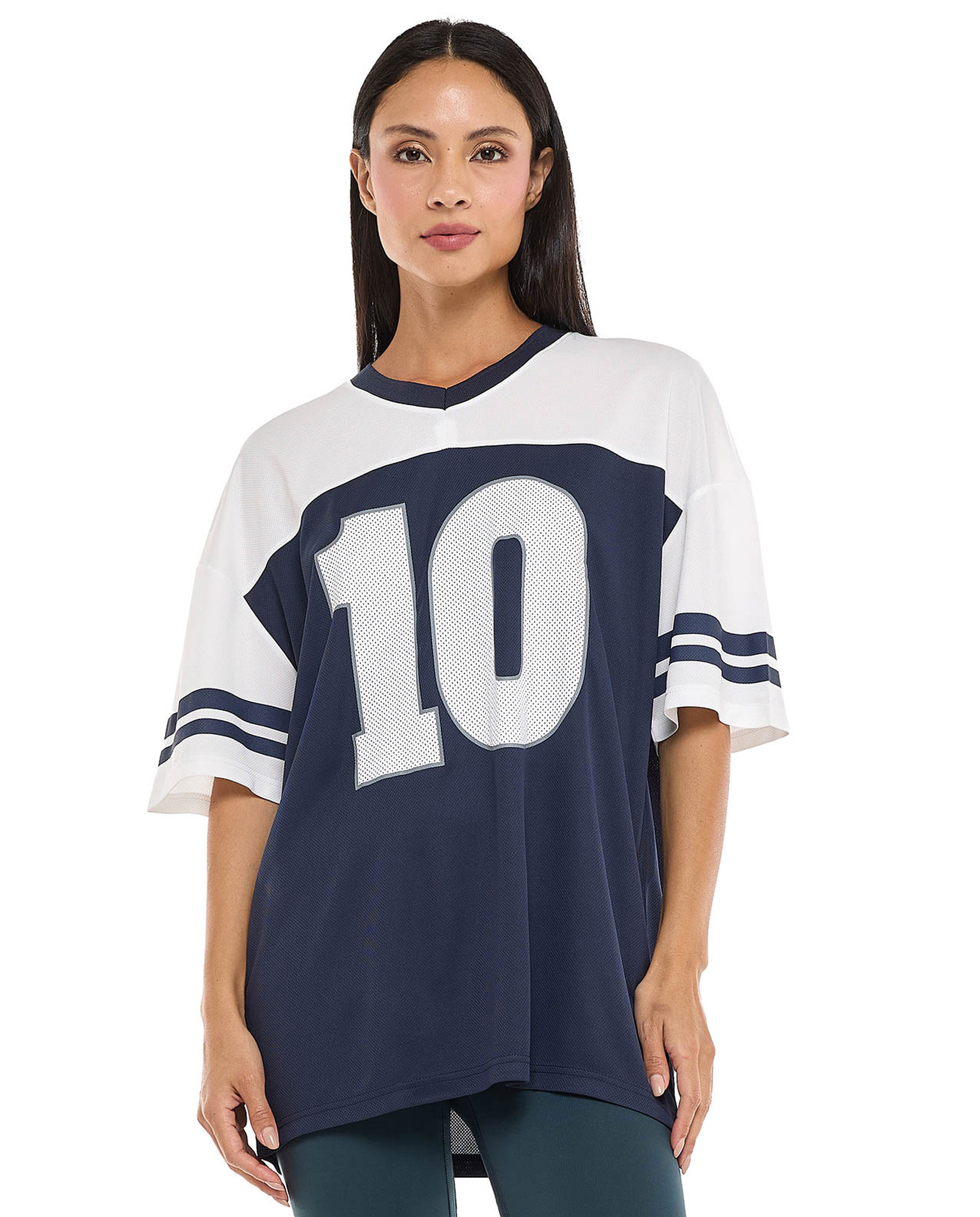 Color Block Oversized Active T-Shirt with V-Neck and Short Sleeves