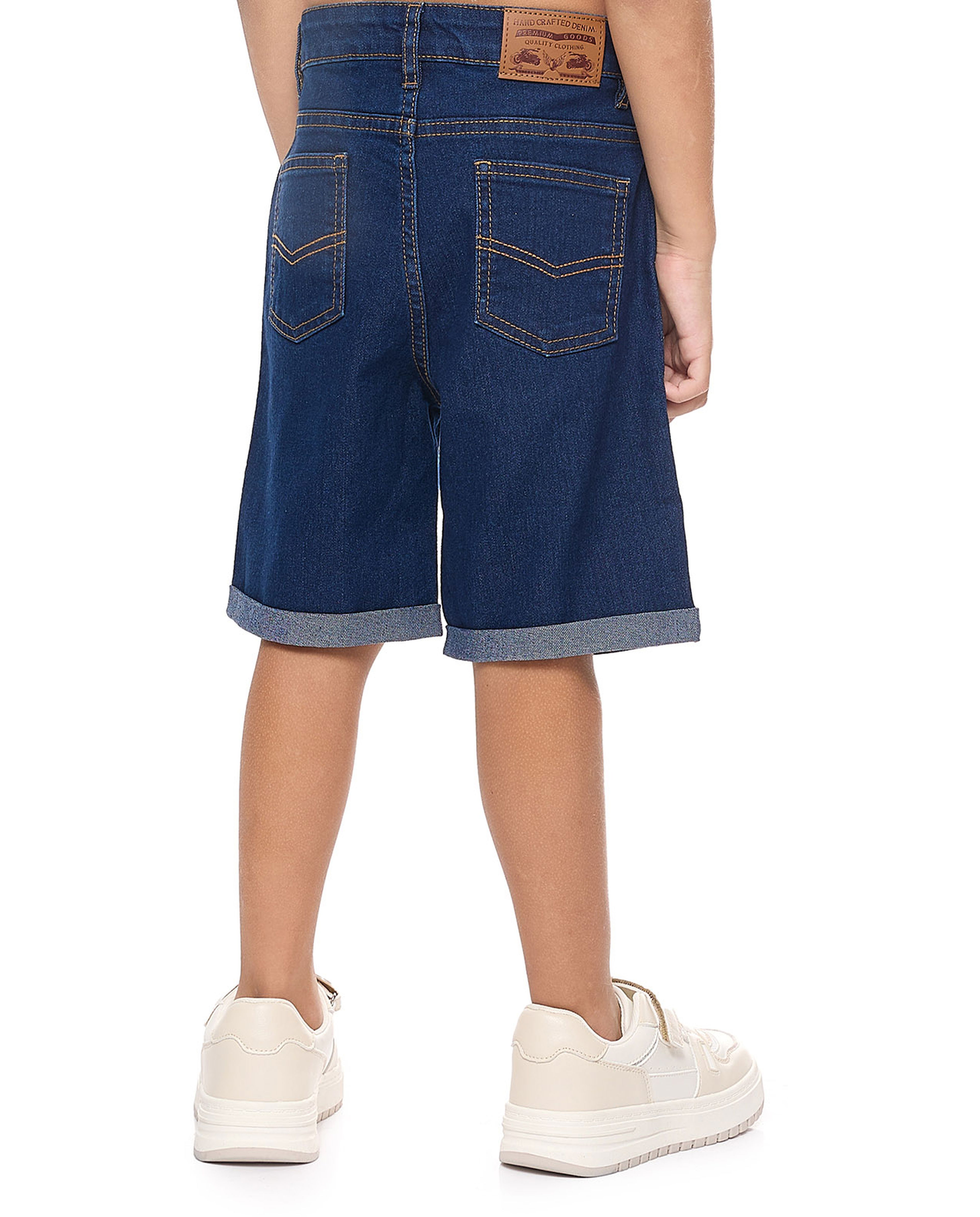 Faded Denim Shorts with Button Closure