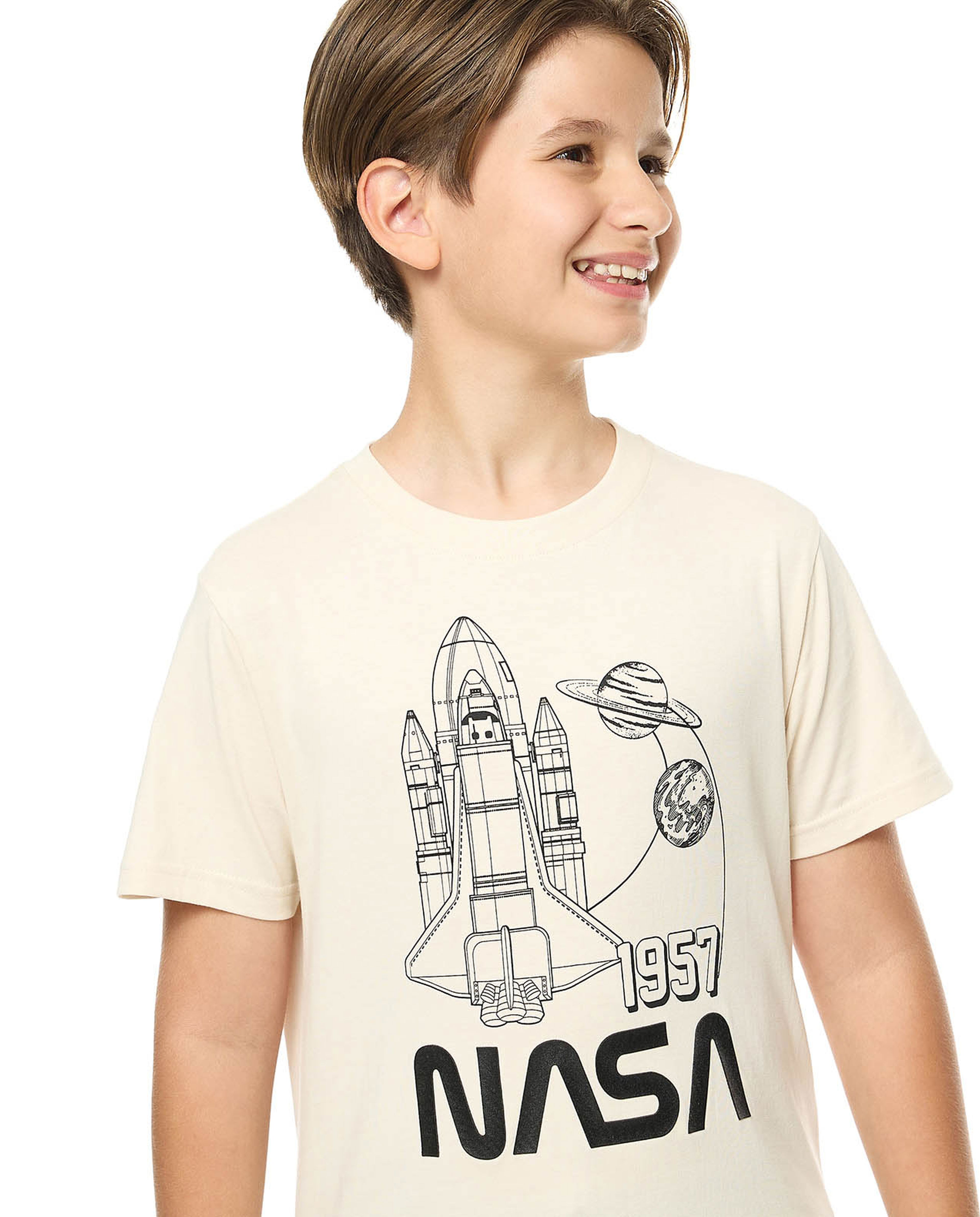 NASA Printed T-Shirt with Crew Neck and Short Sleeves