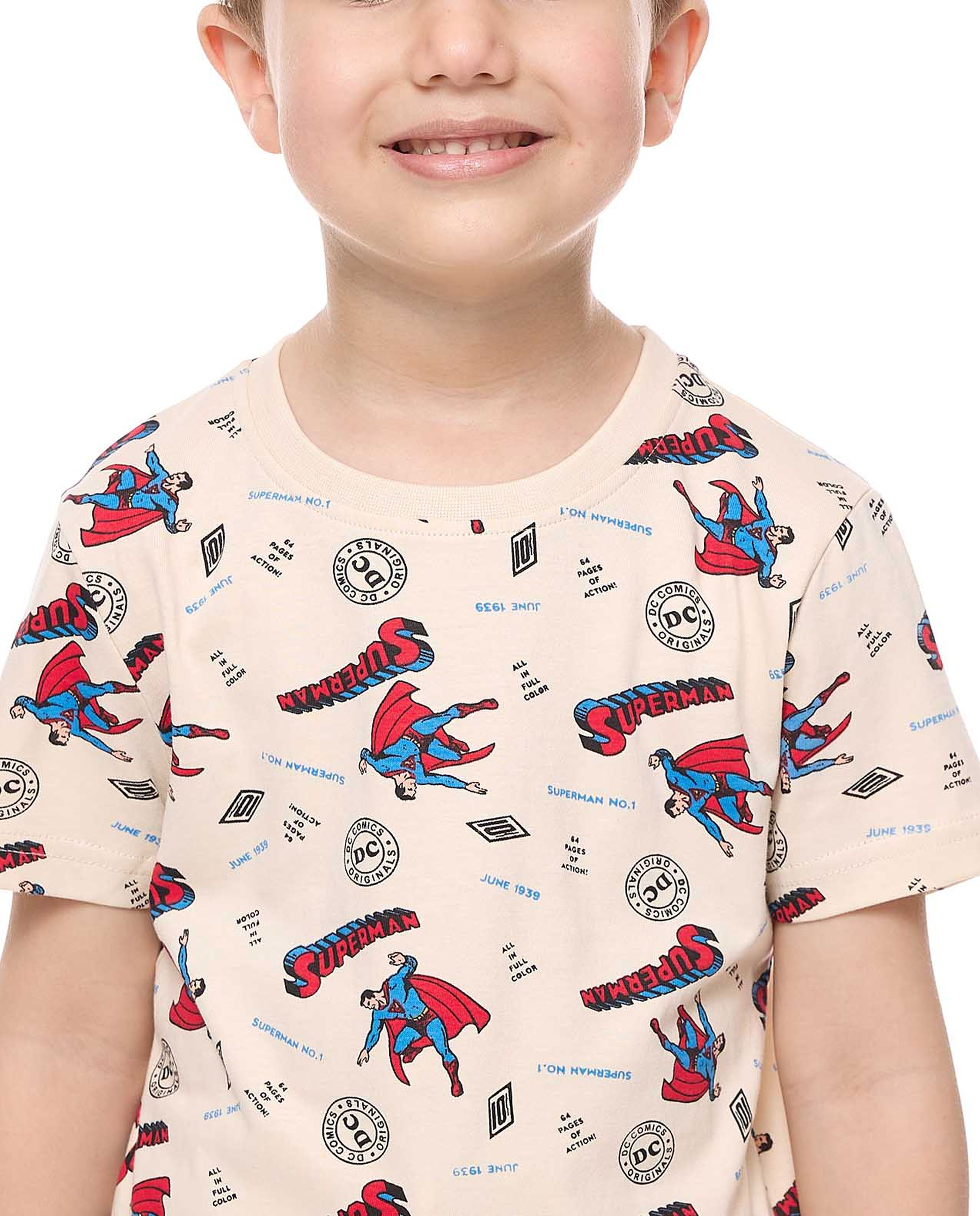 2 Pack Superman Printed T-Shirts with Short Sleeves