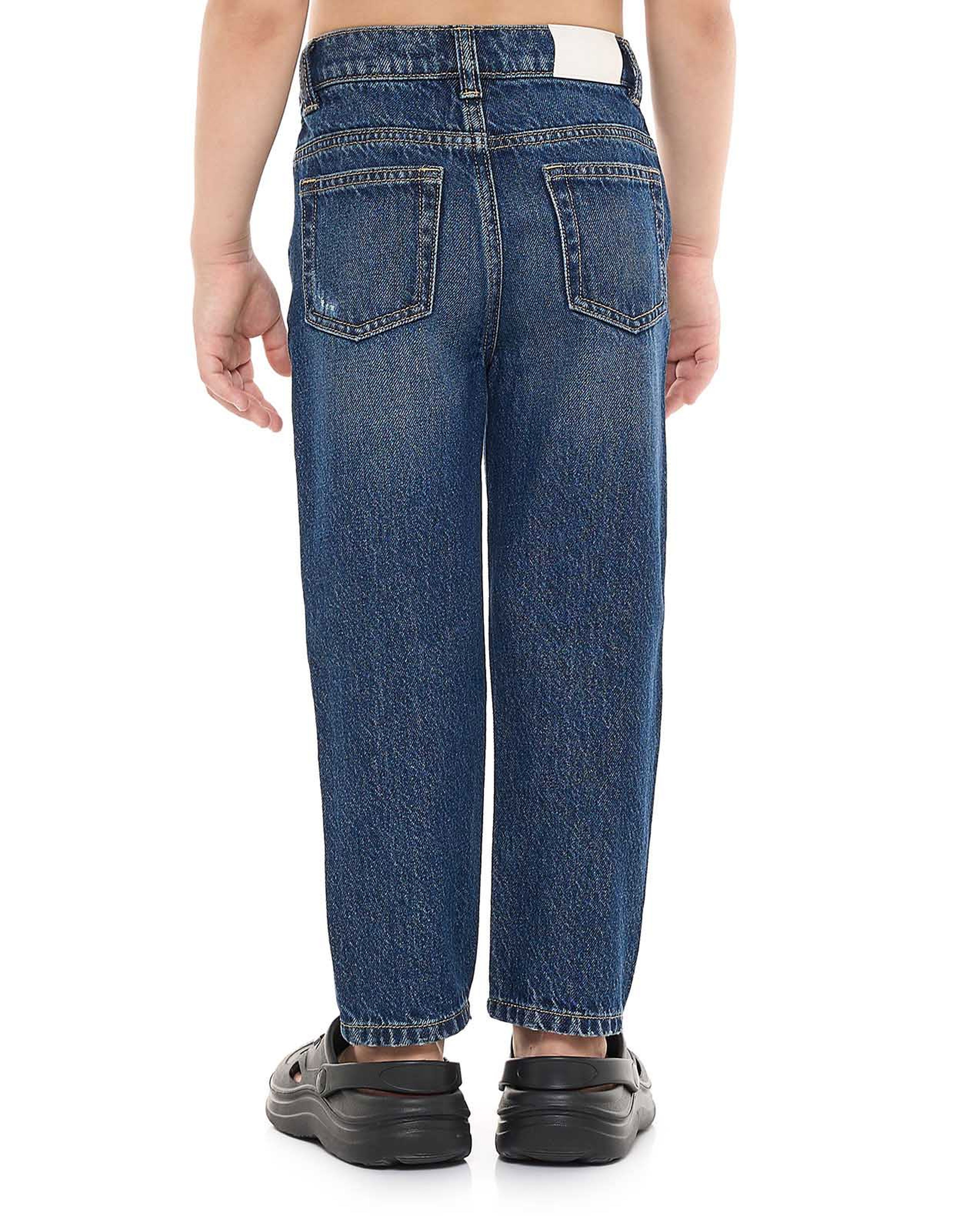 Faded Straight Fit Jeans with Button Closure