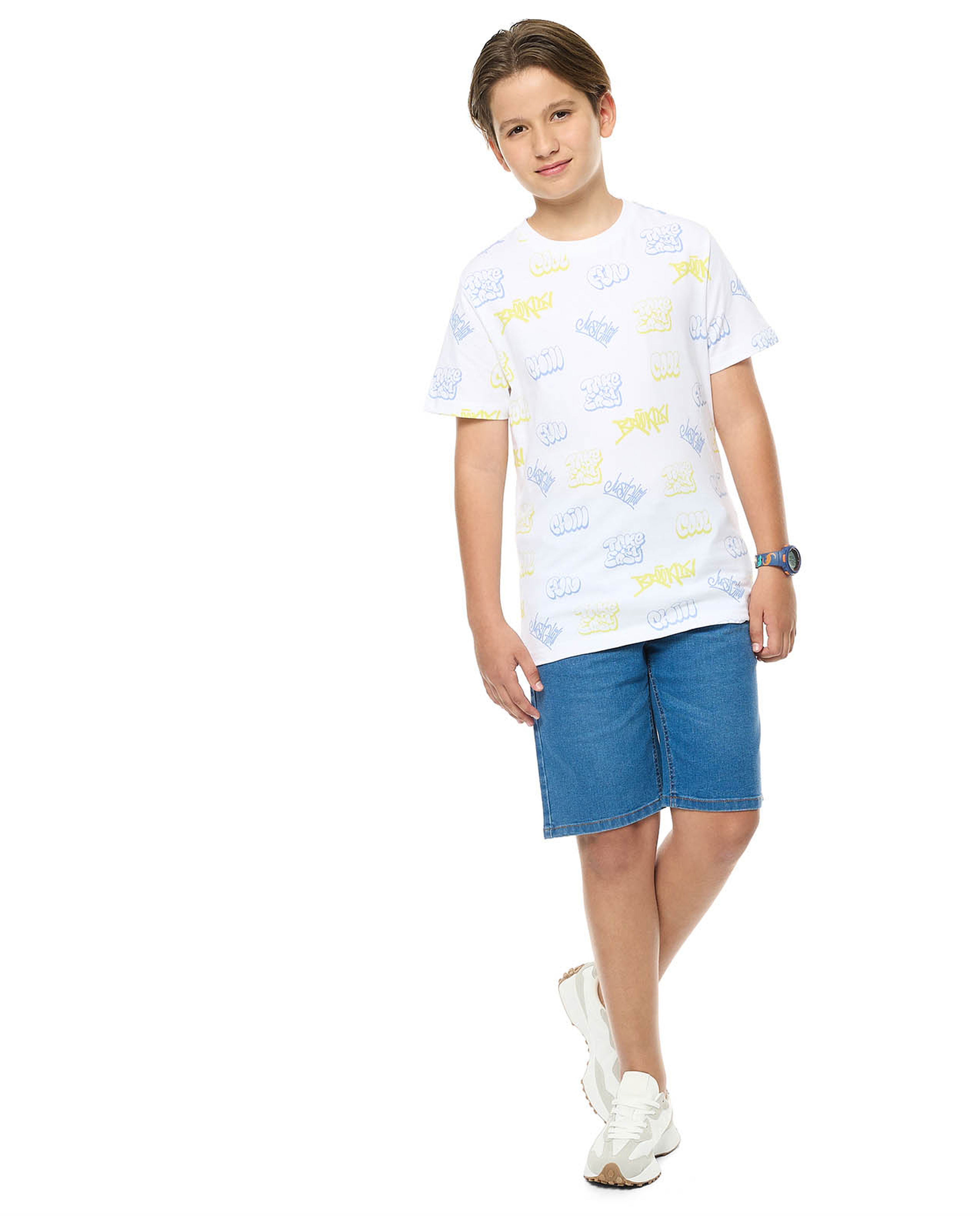 Printed T-Shirt with Crew Neck and Short Sleeves