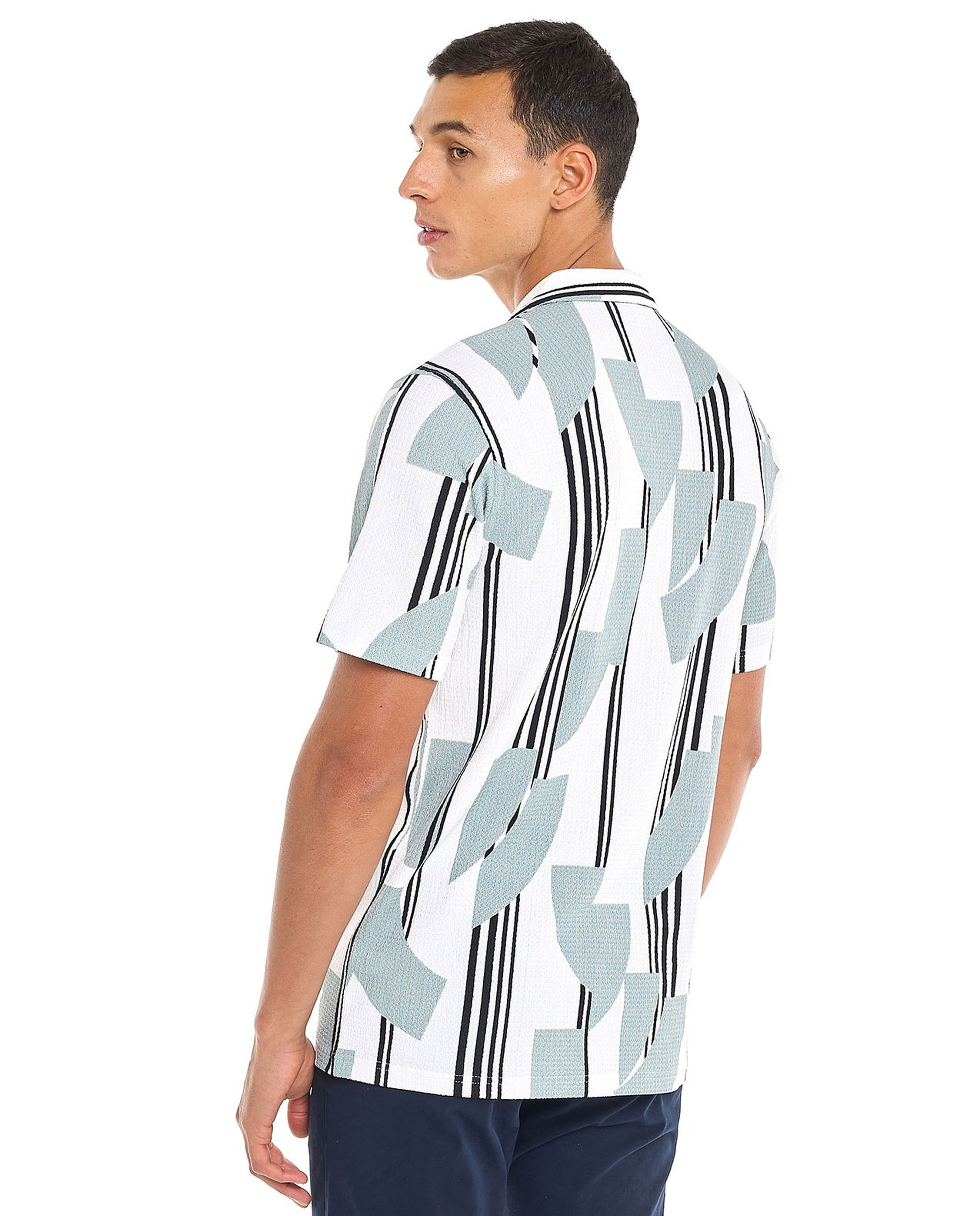 Patterned Shirt with Revere Collar and Short Sleeves