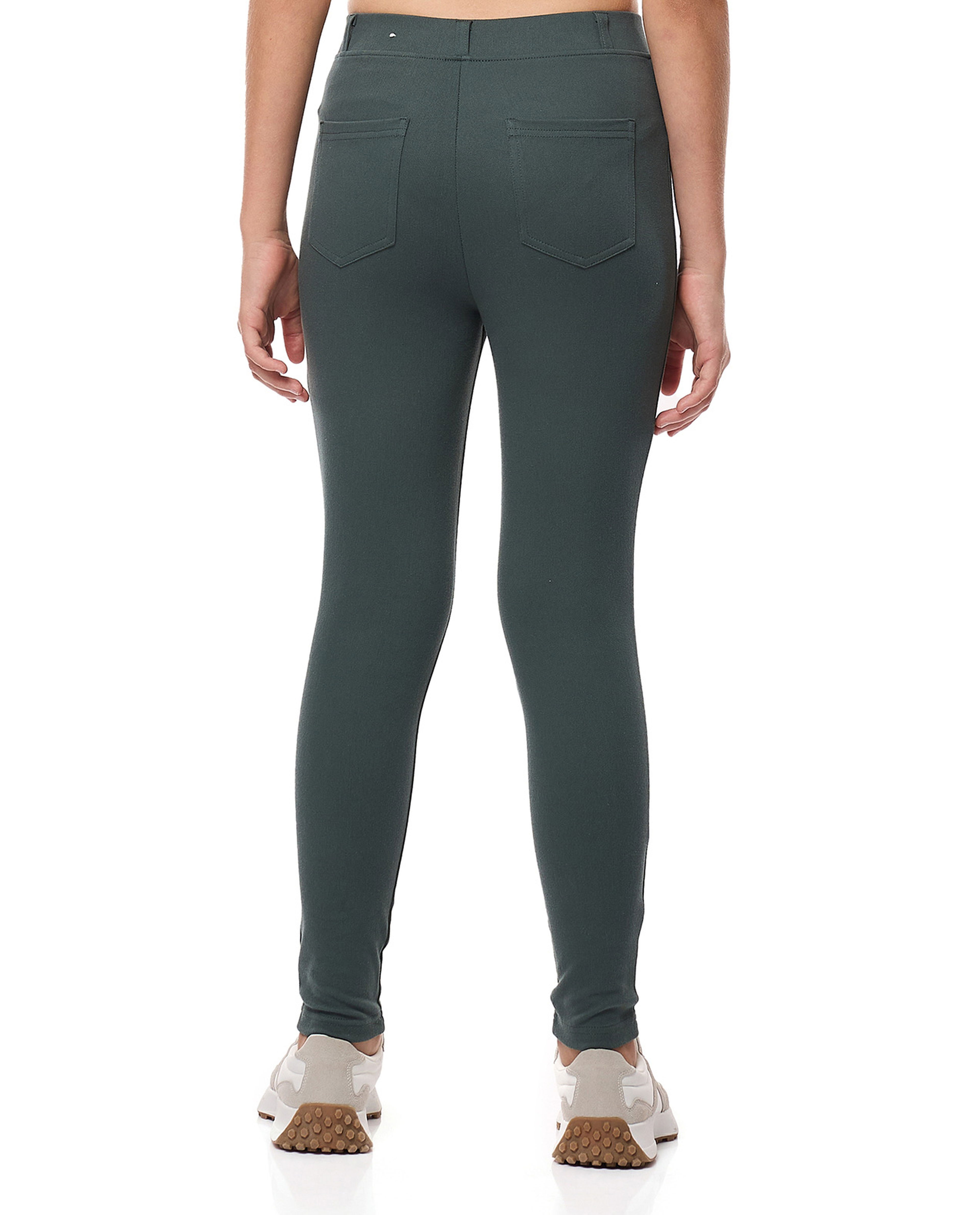 Solid Skinny Fit Jeggings with Elastic Waist