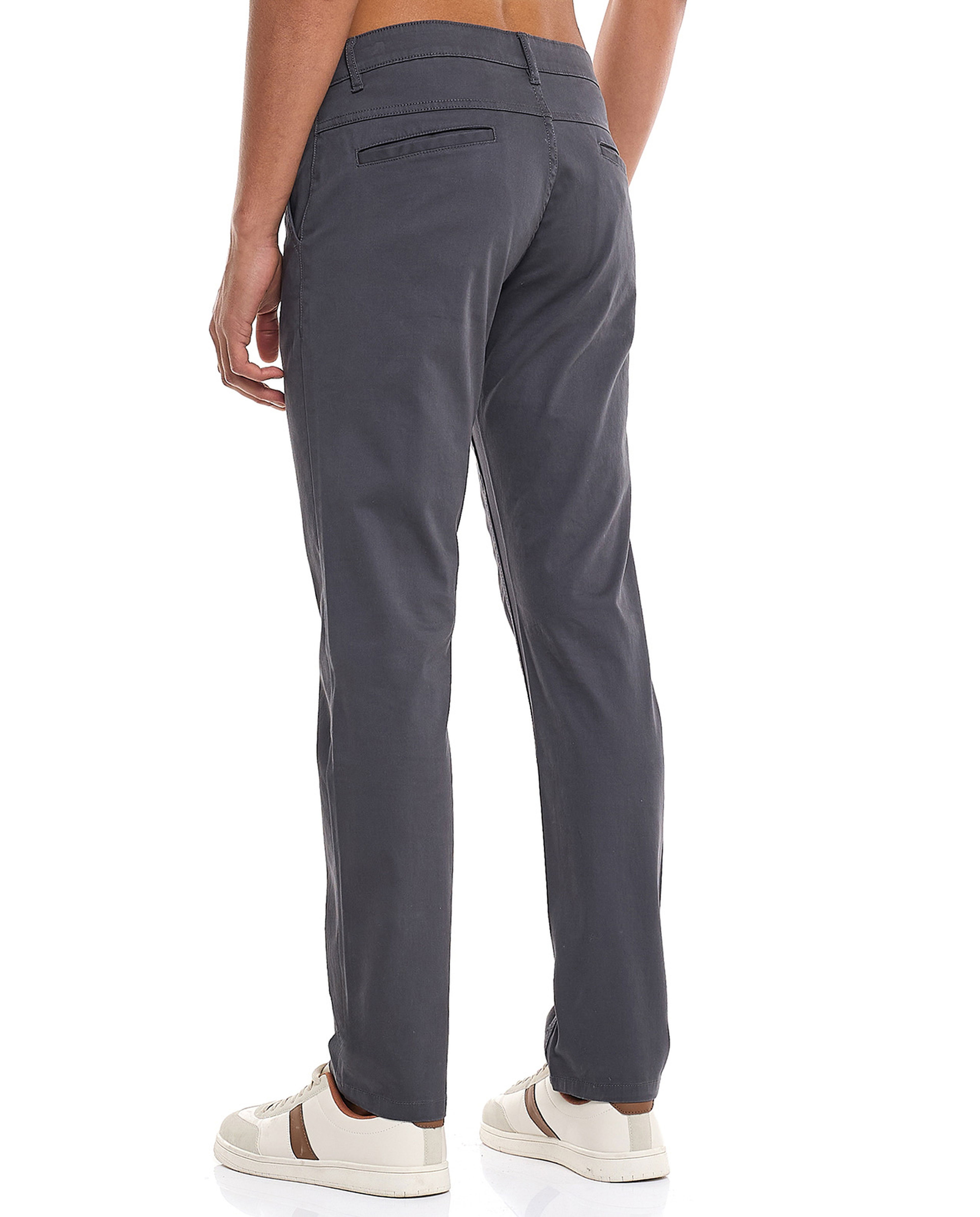 Solid Slim Fit Pants with Button Closure