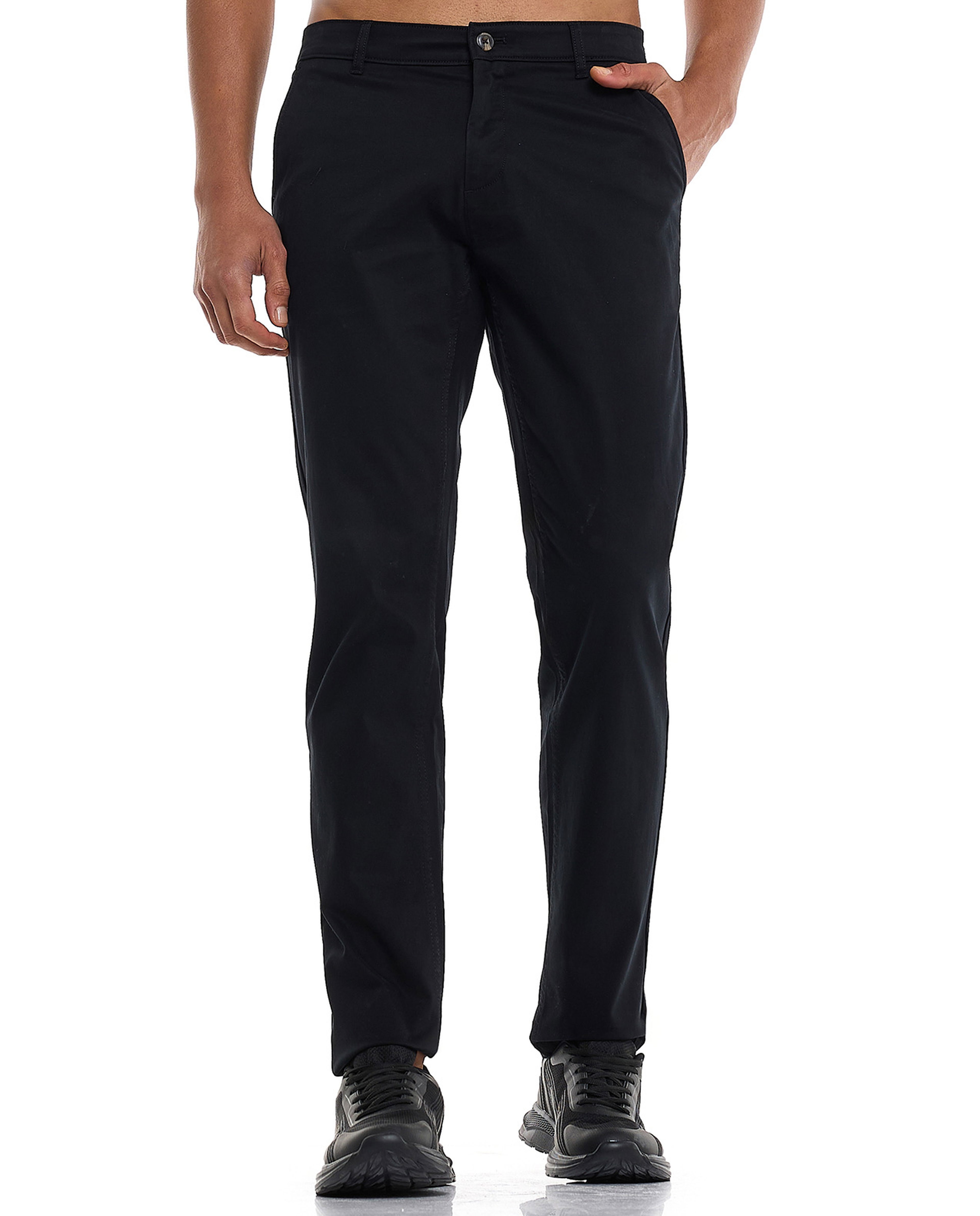 Solid Slim Fit Pants with Button Closure