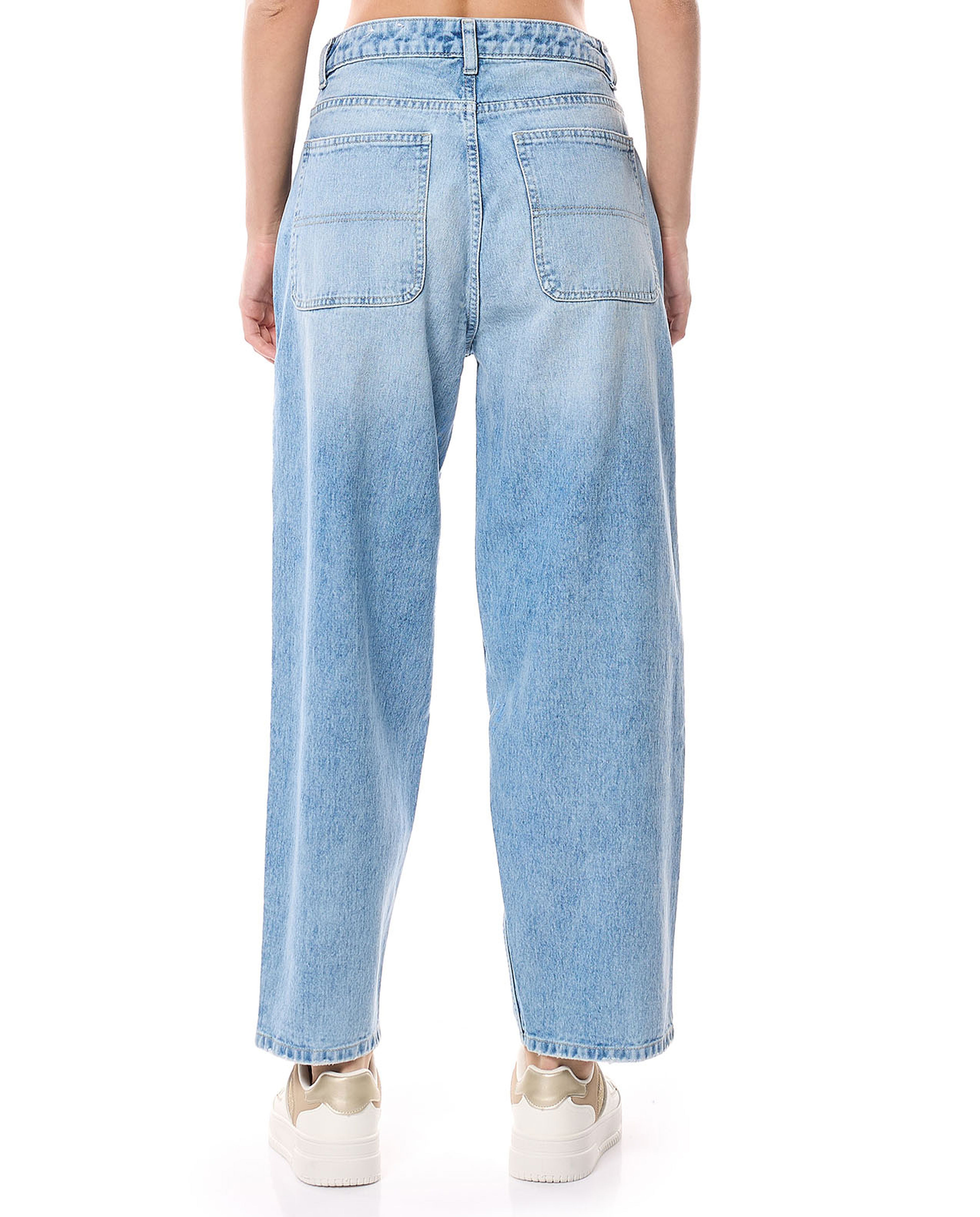 Faded Barrel Fit Jeans with Button Closure