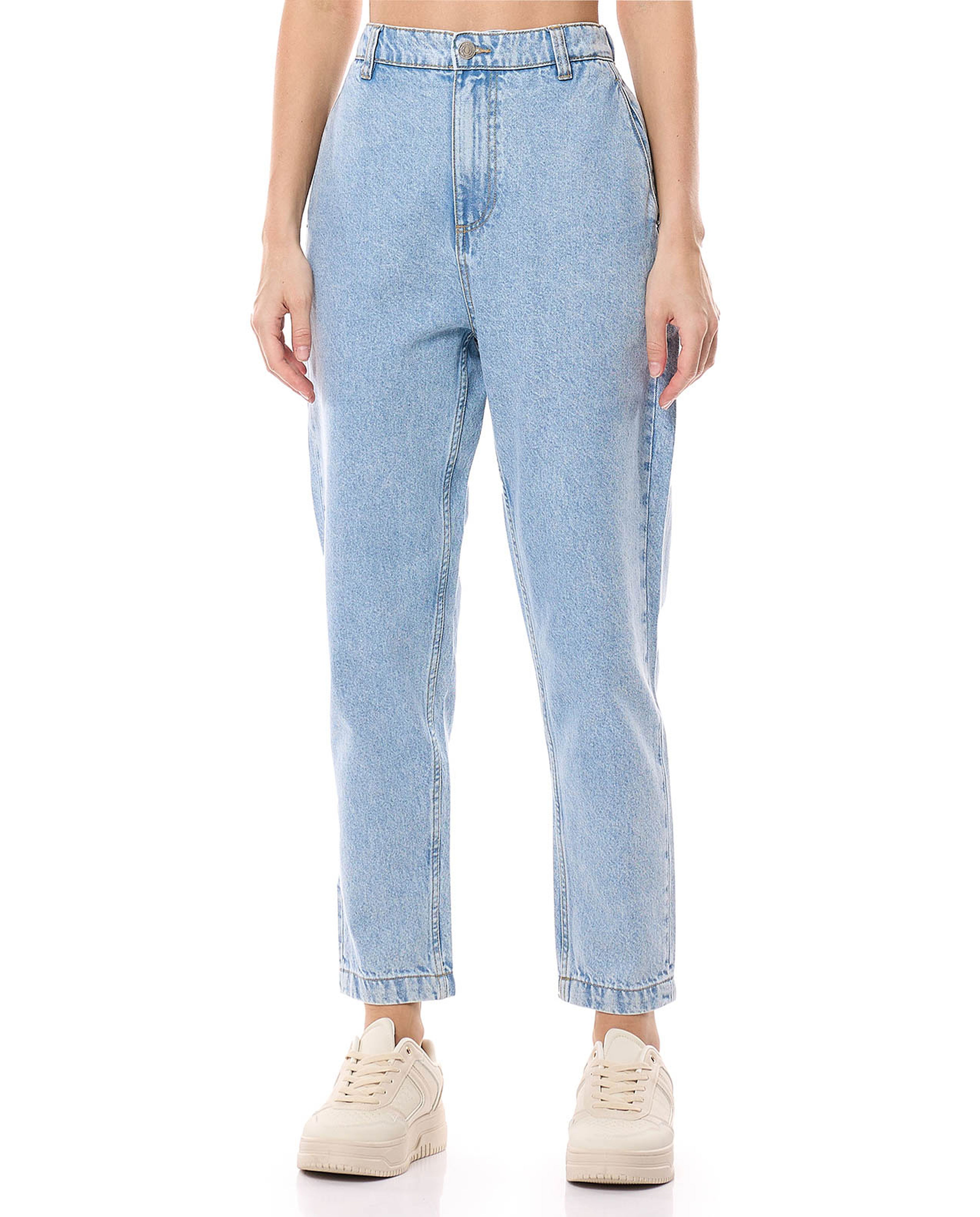 Faded Slouchy Fit Jeans with Button Closure