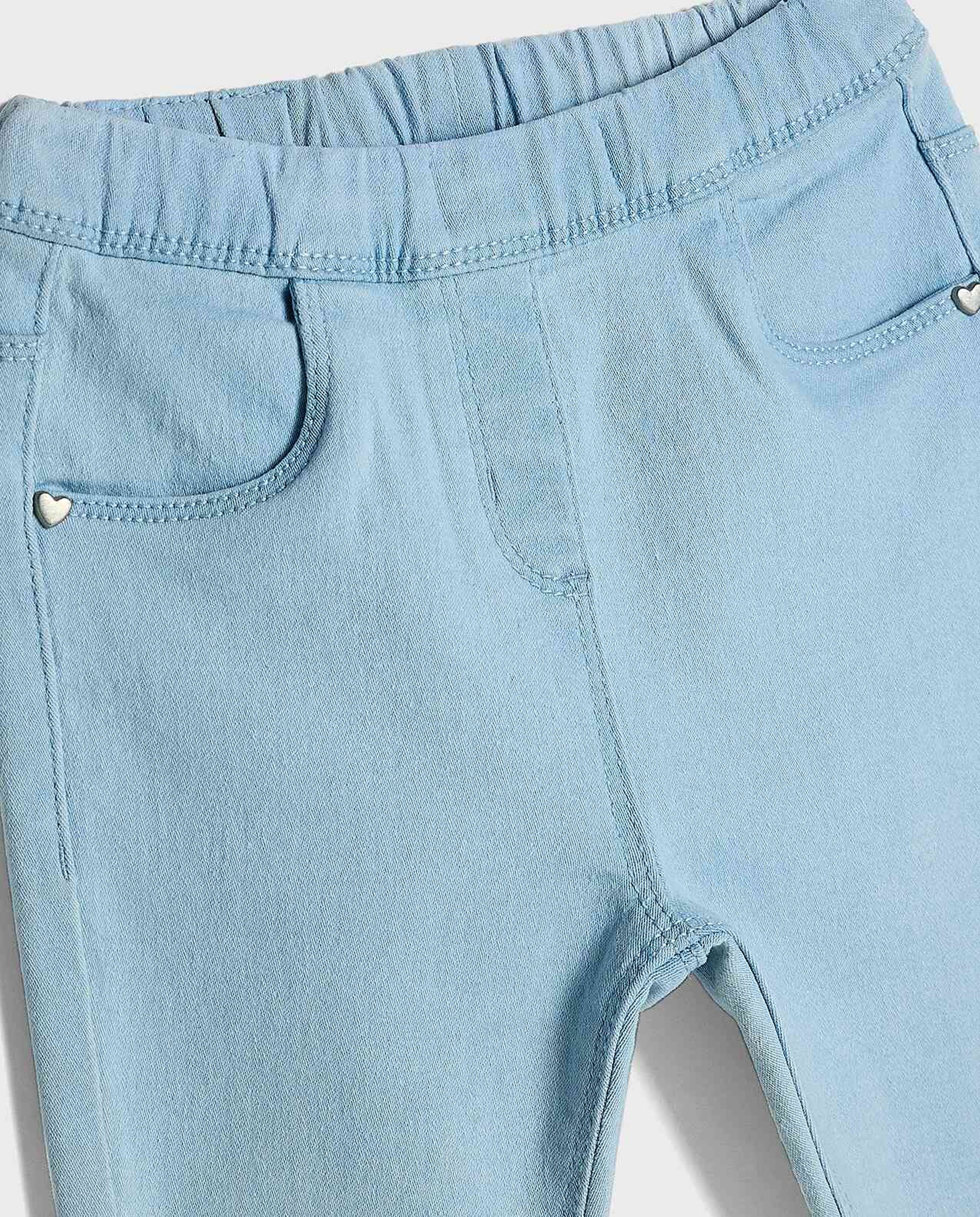 Faded Slim Fit Jeggings with Elastic Waist