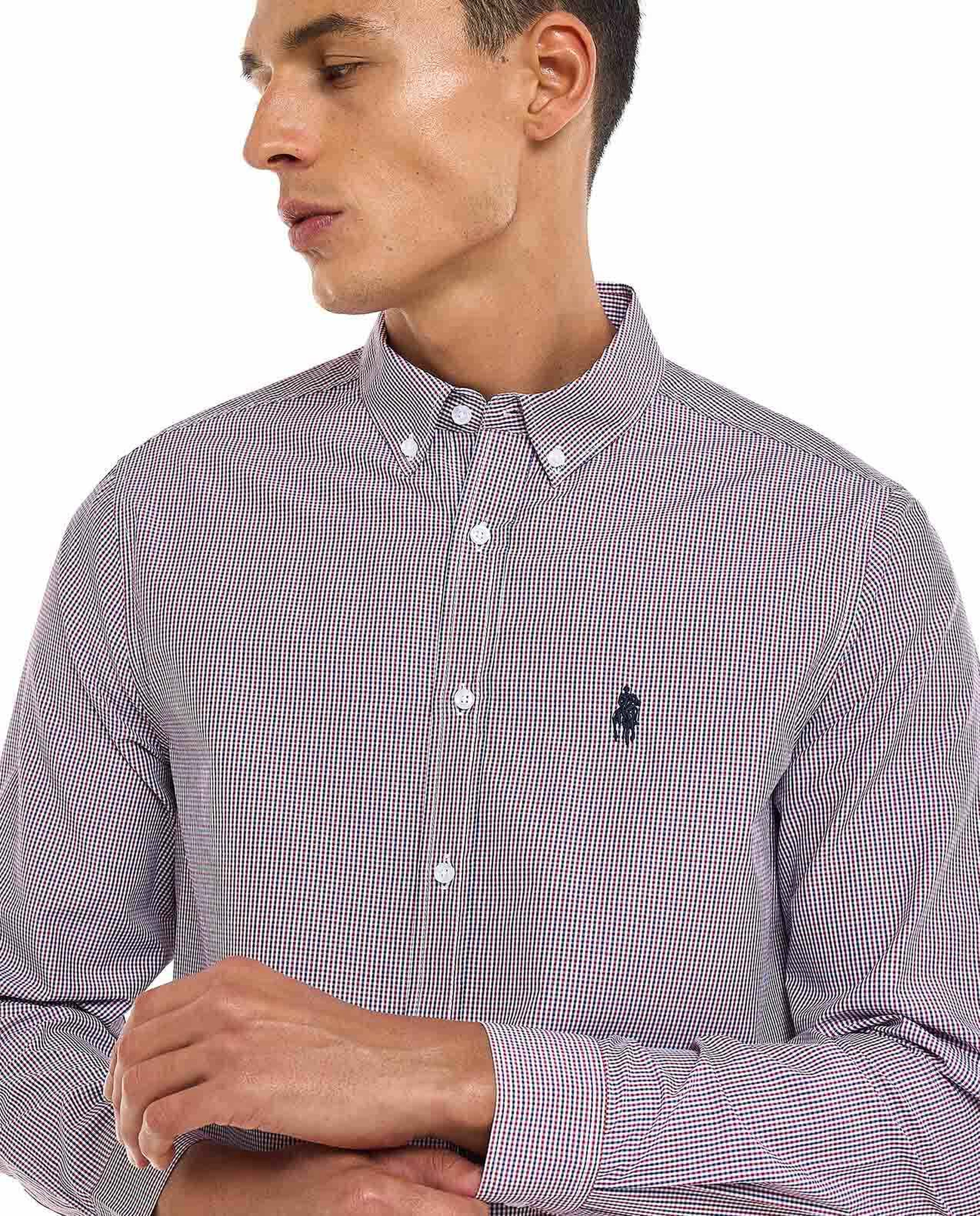 Plaid Shirt with Button-Down Collar and Long Sleeves