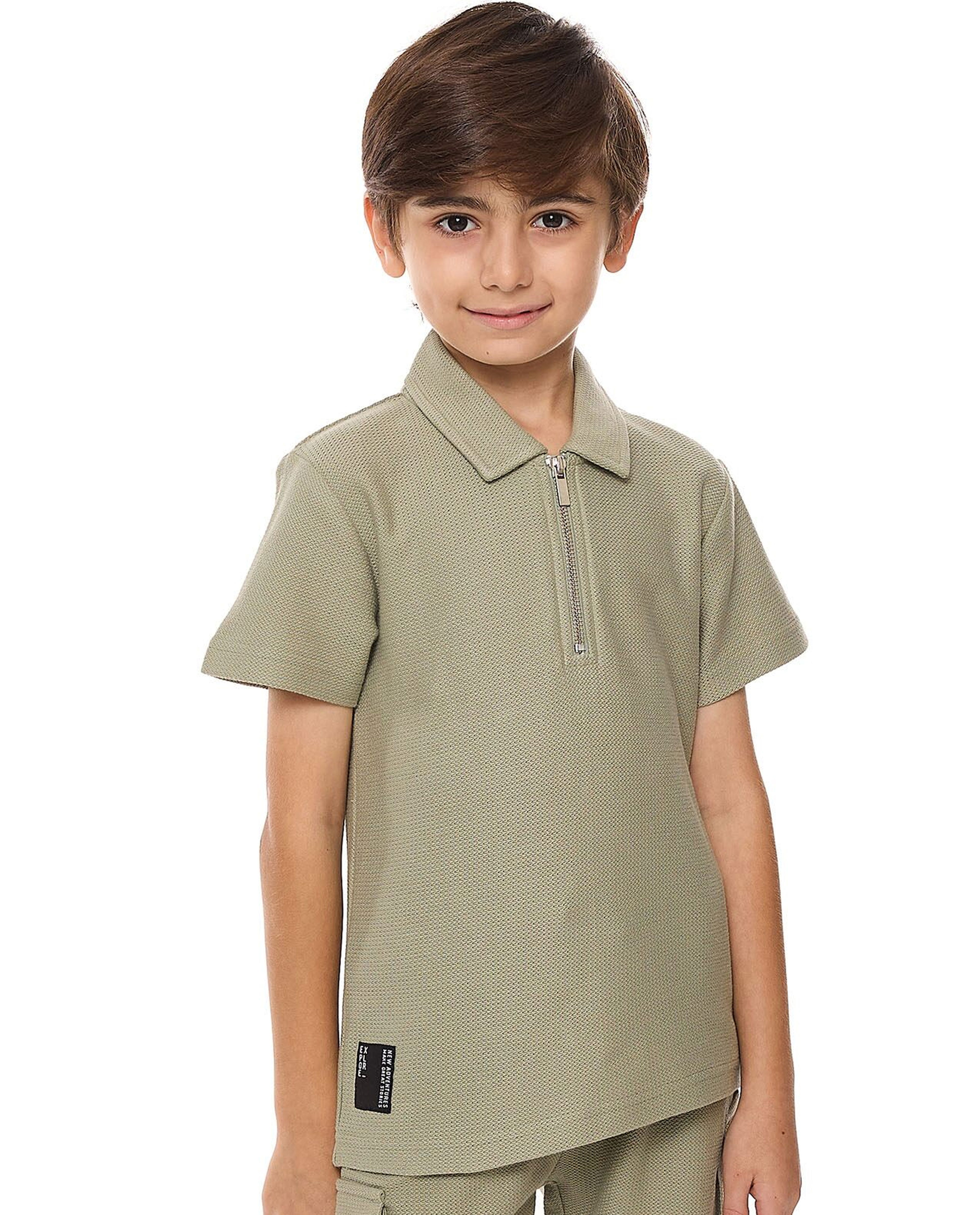 Textured Polo T-Shirt and Cargo Shorts Set
