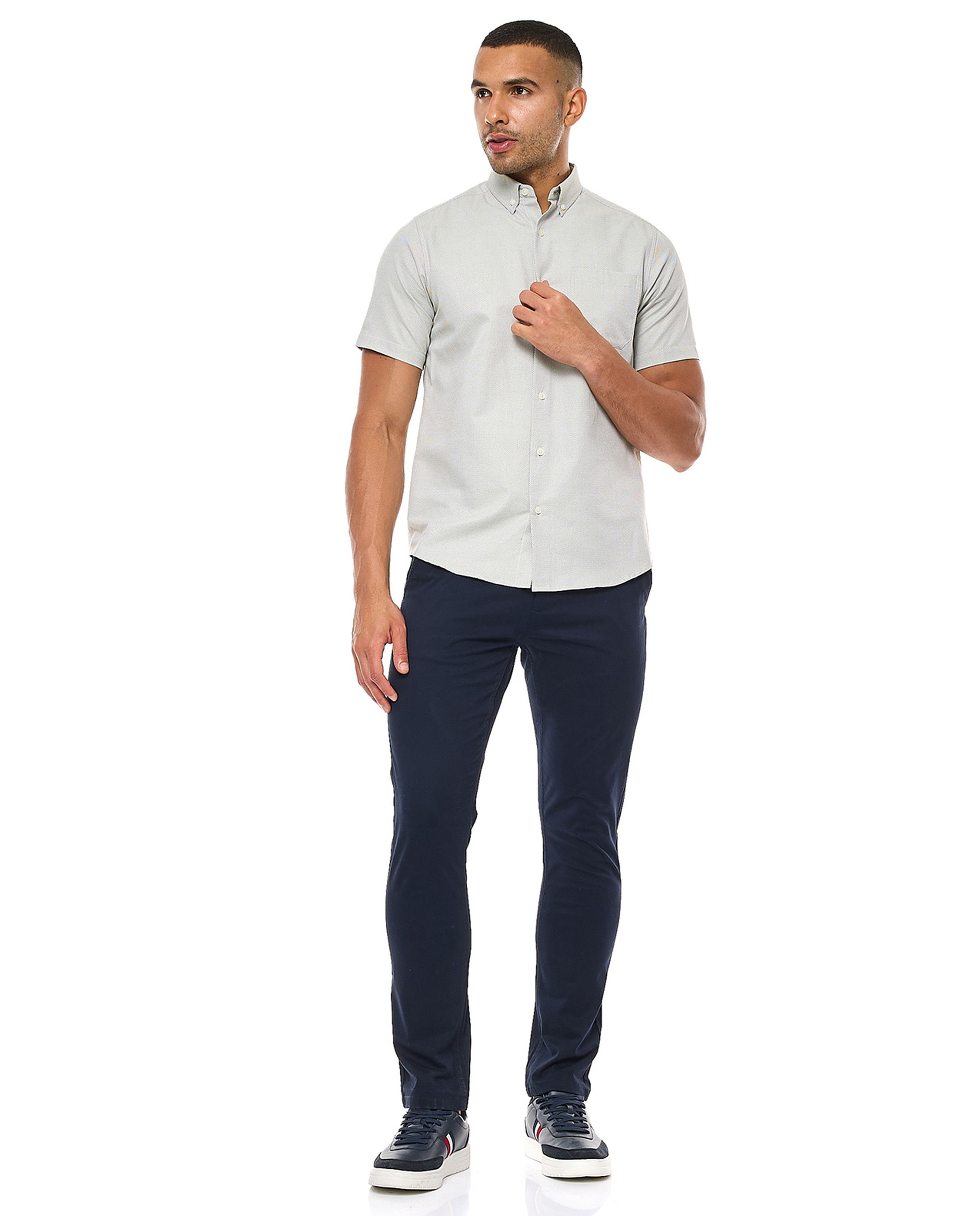 Textured Shirt with Button-Down Collar and Short Sleeves