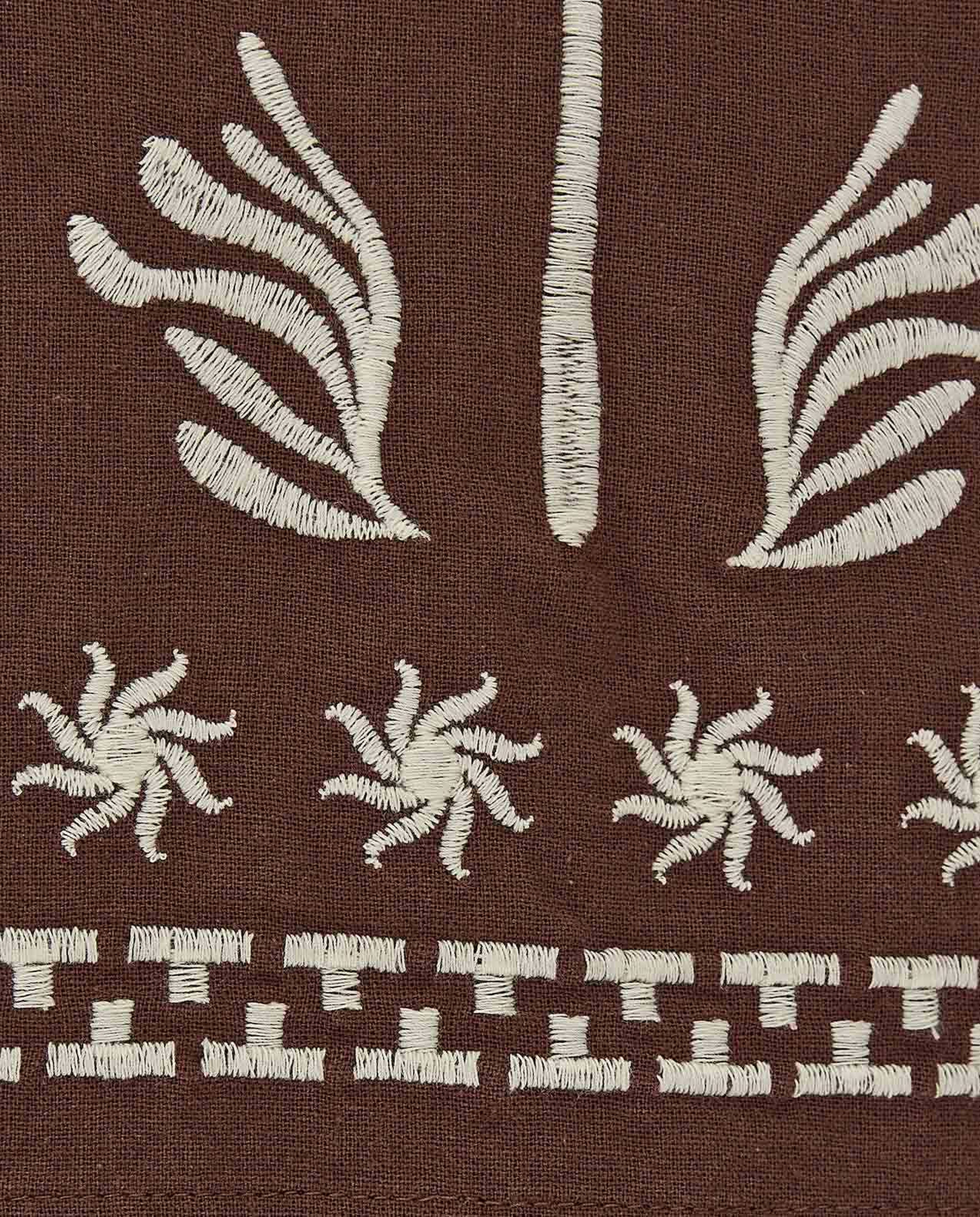Embroidered Shirt with Revere Collar and Short Sleeves