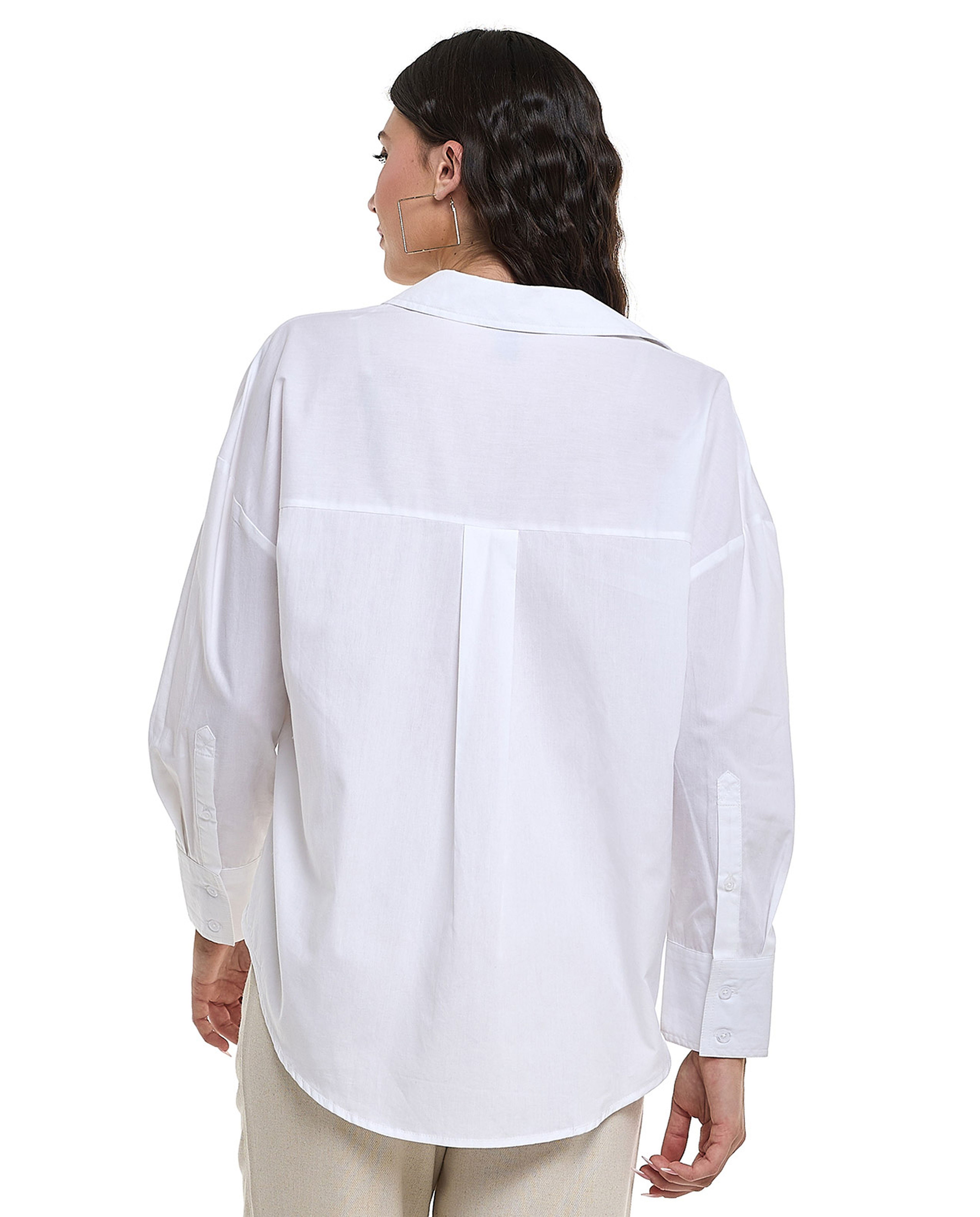 Solid Shirt with Classic Collar and Long Sleeves