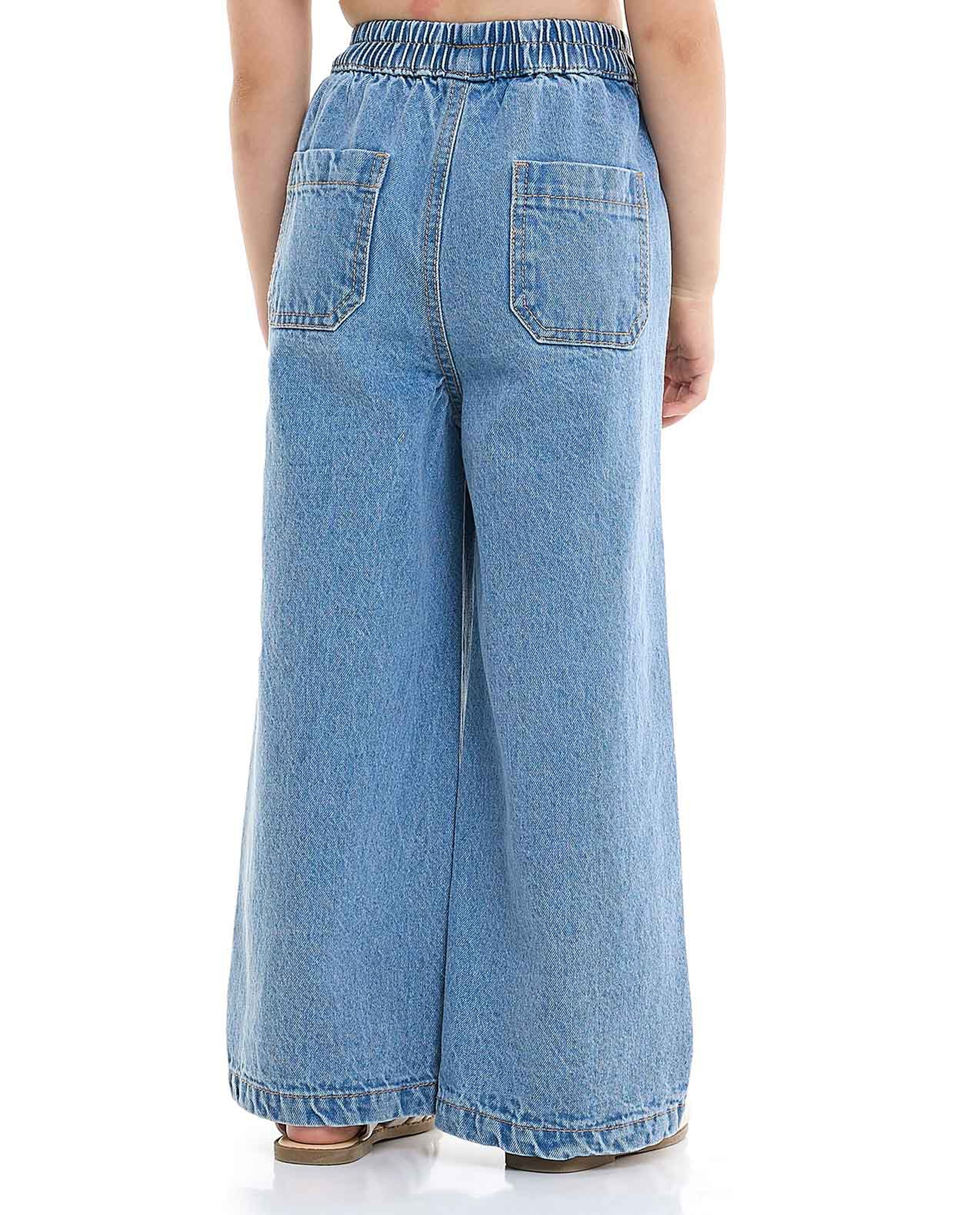 Washed Wide Leg Jeans with Elastic Waist